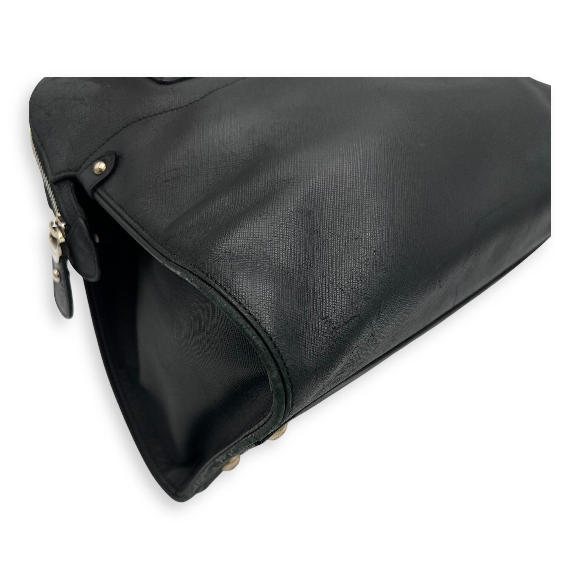 Darina Black Top Handle Bag in Calfskin, Silver hardware - Image 12