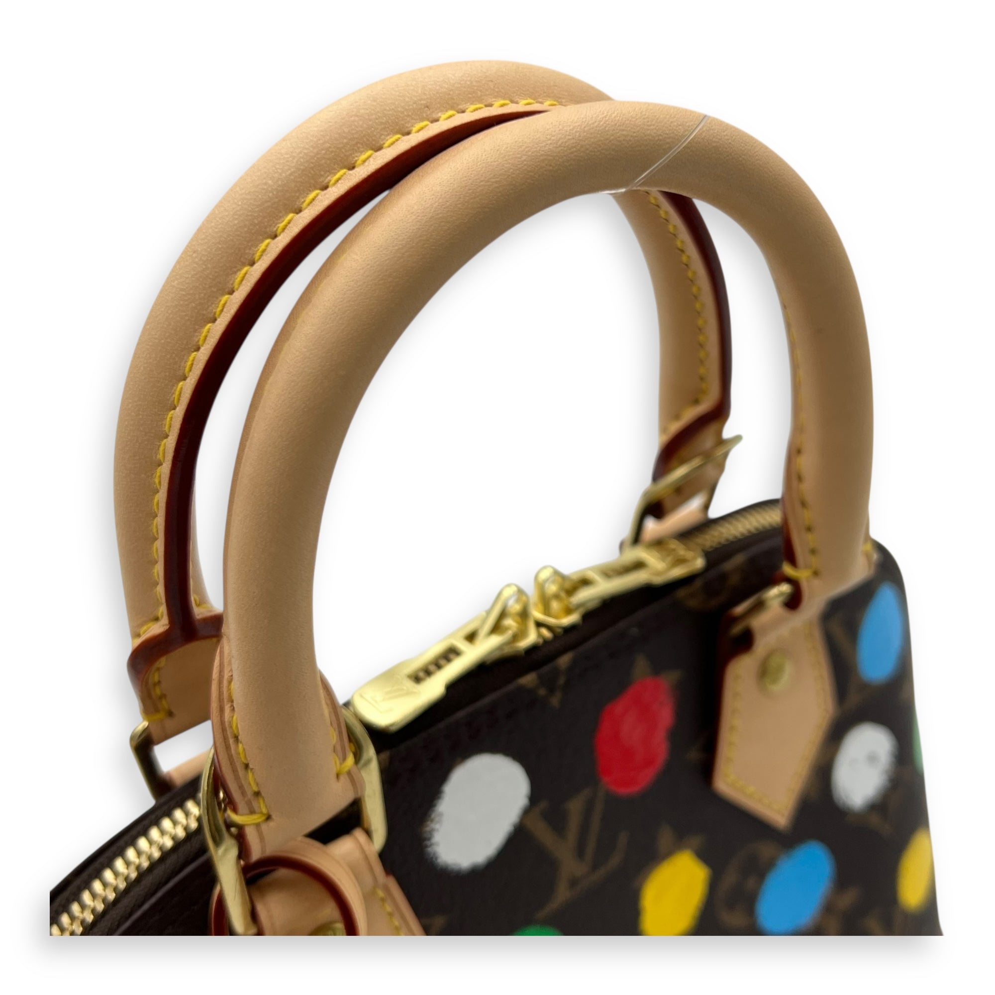 Yayoi Kusama Alma BB Brown Top Handle Bag in Monogram Coated Canvas, Gold hardware - Image 7