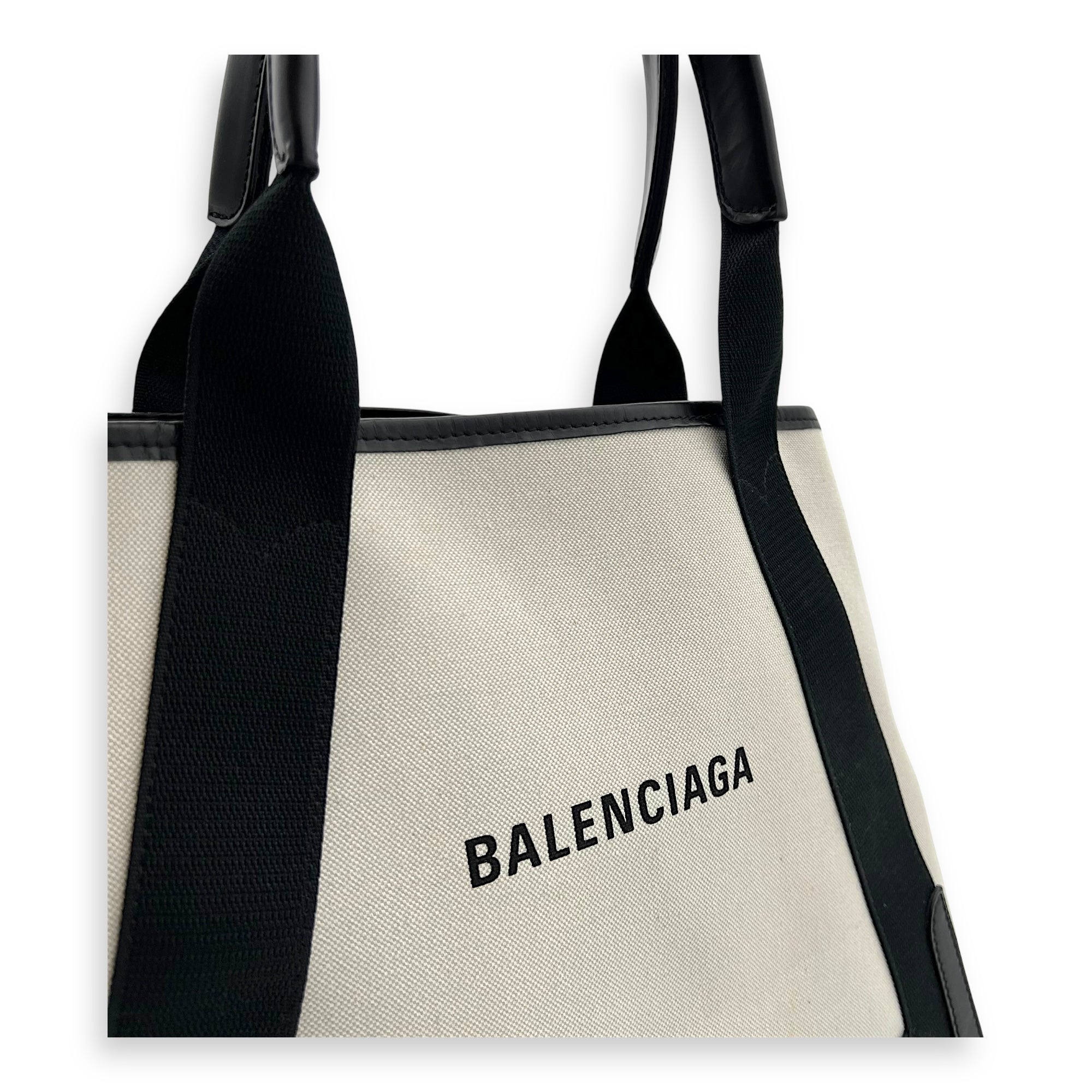 Cabas Tote Bag Medium White in Canvas, Silver hardware - Image 7