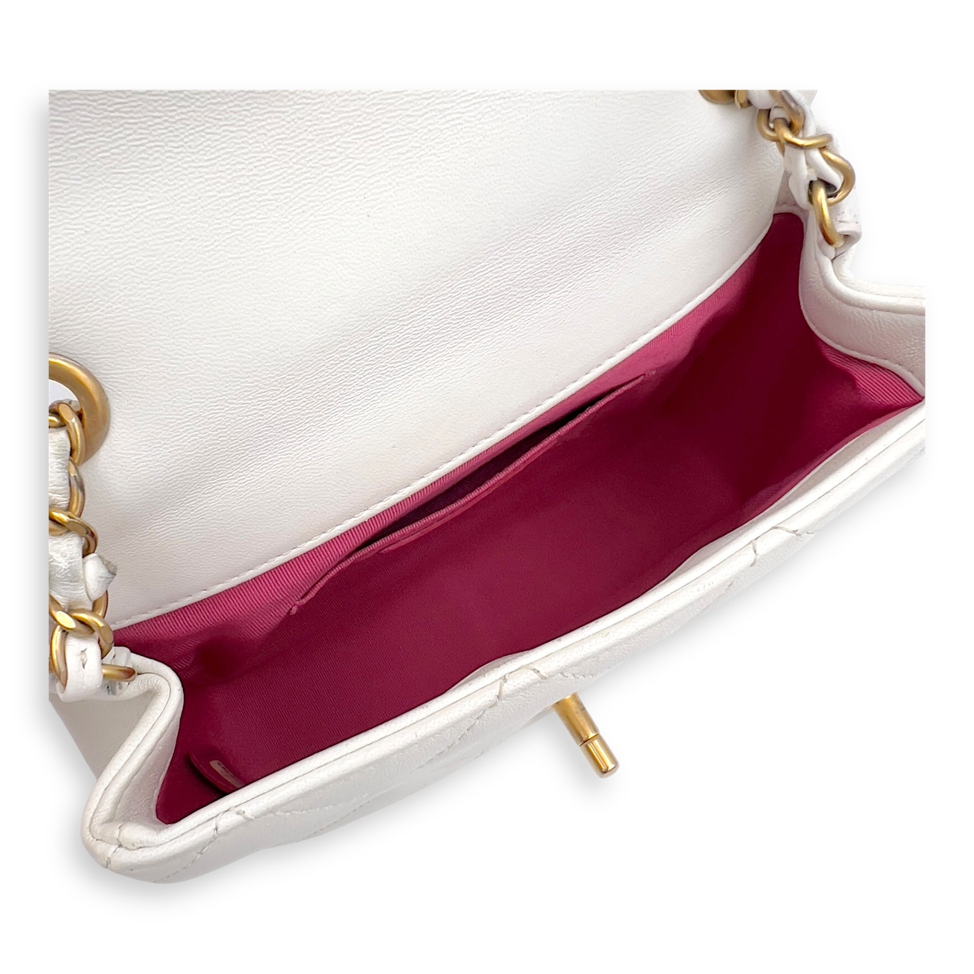 20C In The Loop CC Flap White Top Handle Bag in Lambskin, Gold hardware - Image 13