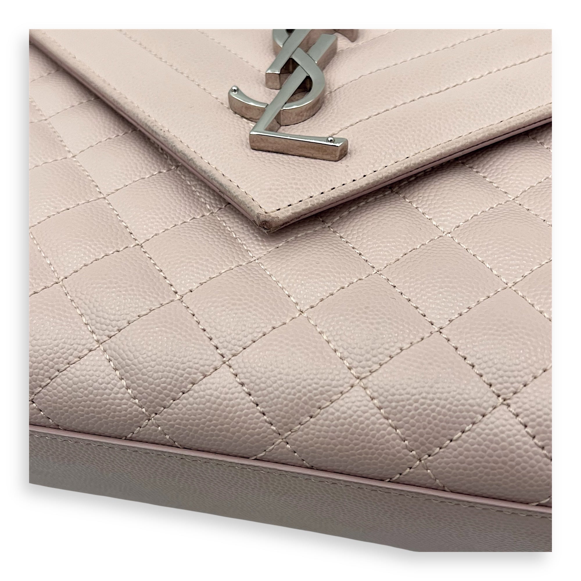 Envelope Shoulder Bag Large Pink in Caviar Leather, Silver hardware - Image 8