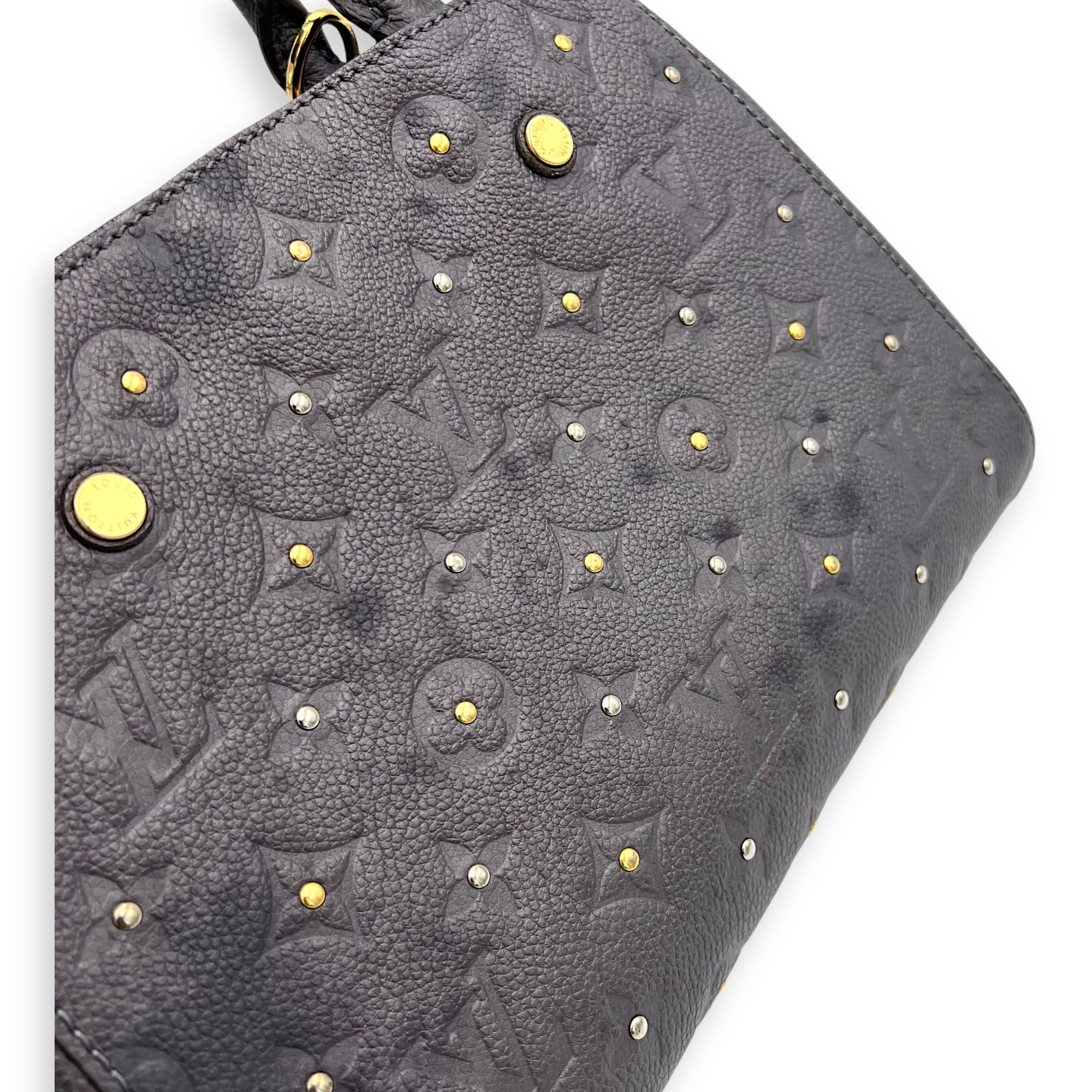 Montaigne Top Handle Bag BB Grey in Empreinte Leather, Gold hardware - Image 8