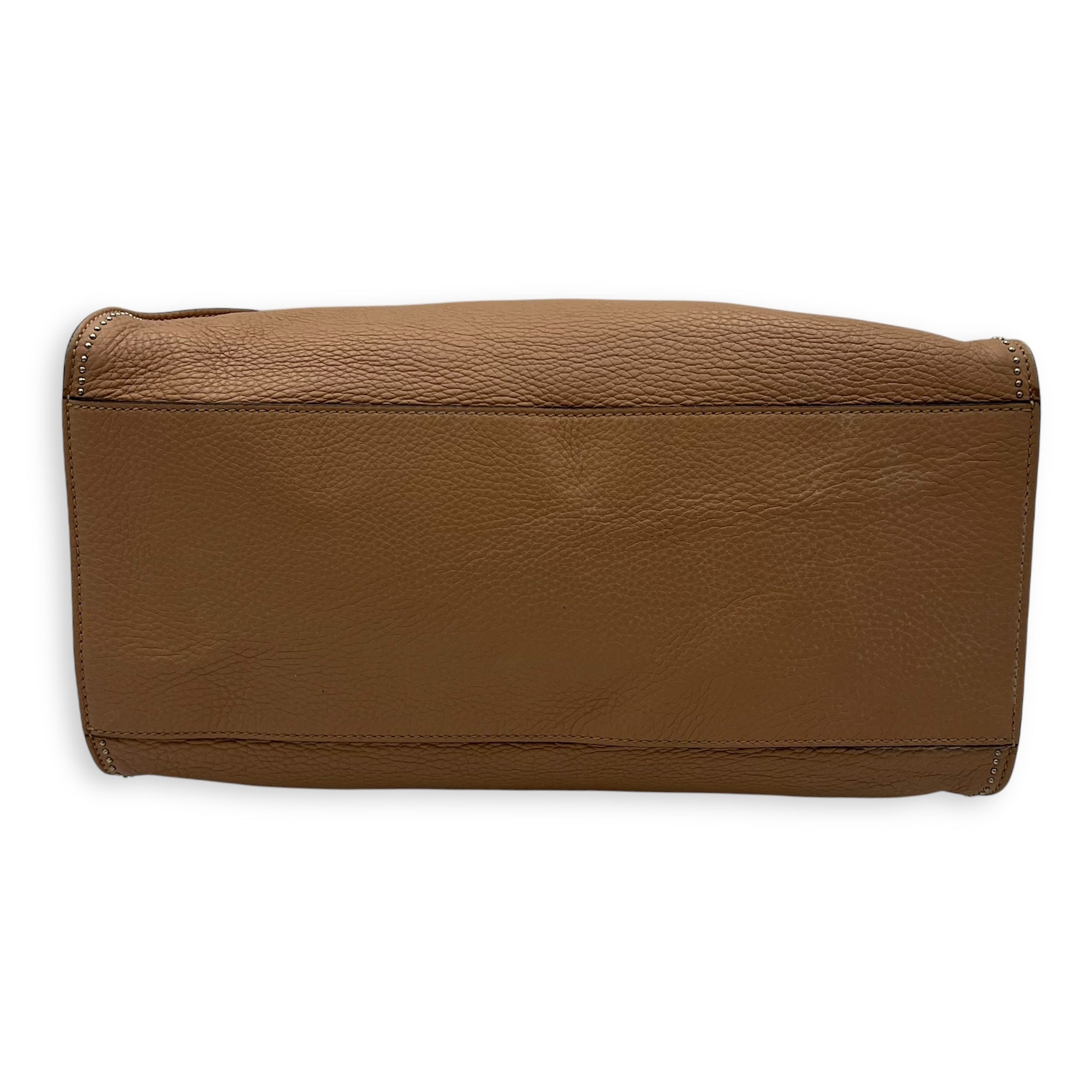 Studded 2 Way Brown Top Handle Bag in Calfskin, Gold hardware - Image 6