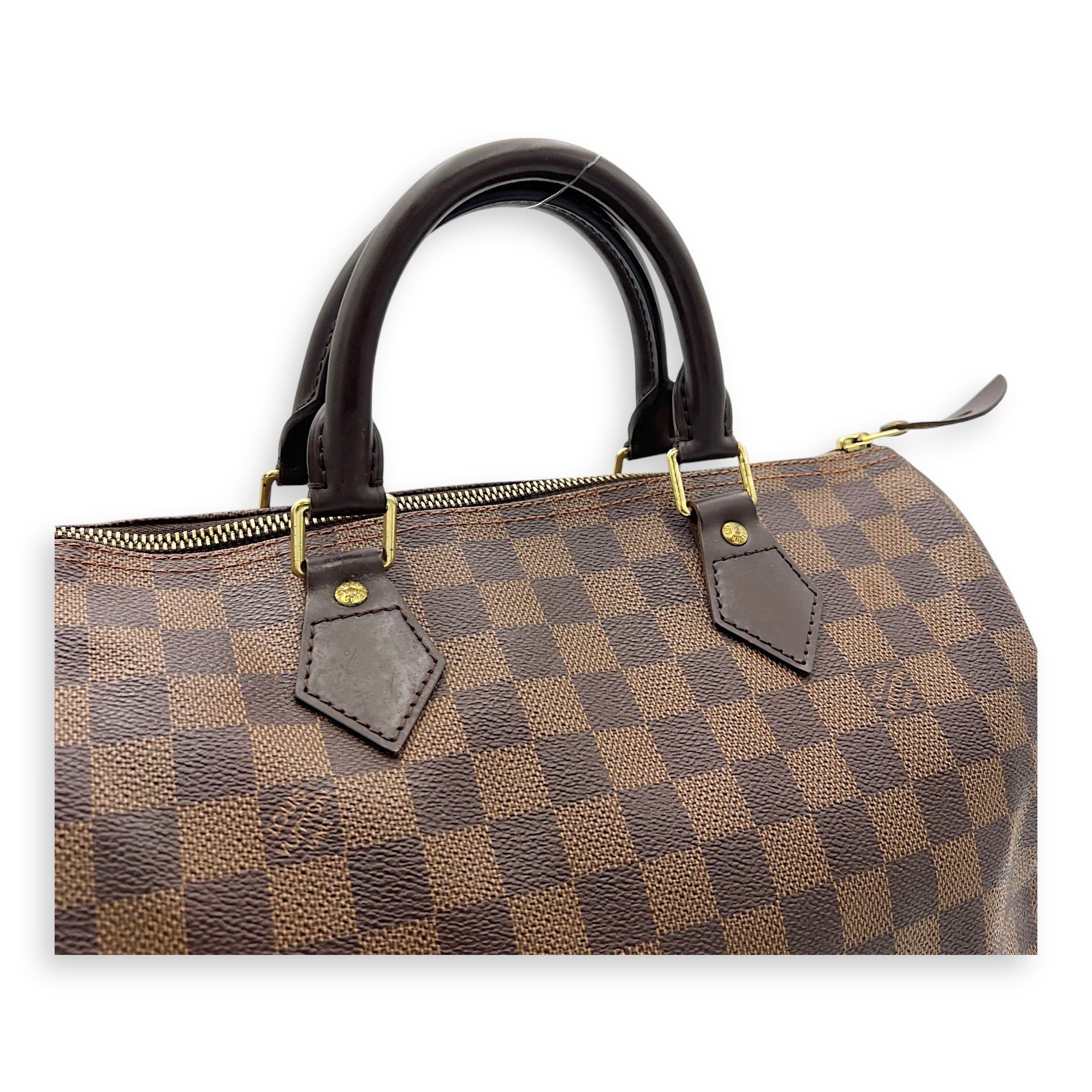 Speedy 30 Damier Ebene Top Handle Bag in Coated Canvas, Gold hardware - Image 8