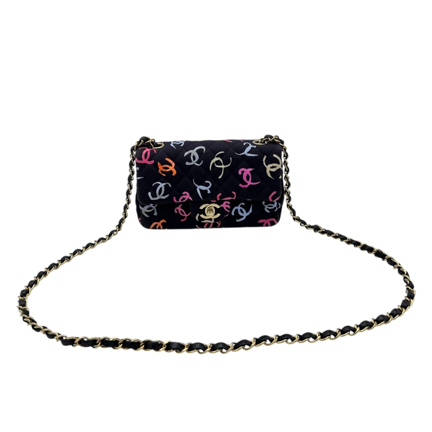 2024 Rectangle Mini Flap Multi-colour Shoulder Bag in Fabric, Gold hardware - Image 8