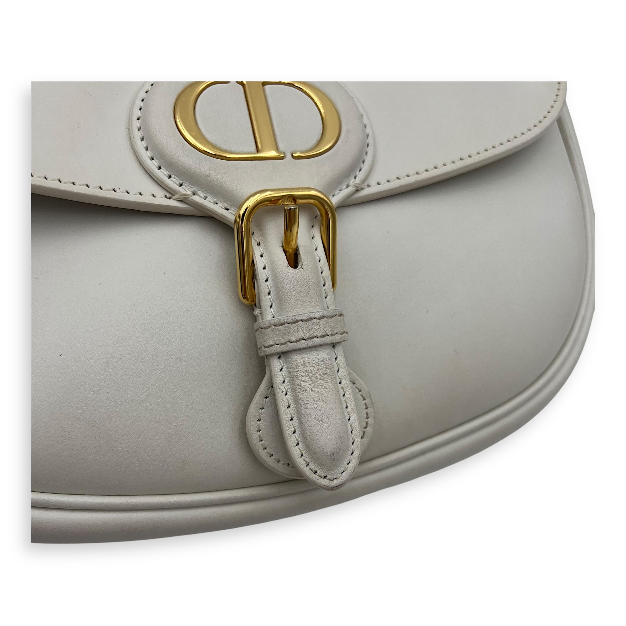 Bobby Medium White Crossbody Bag in Calfskin, Gold hardware - Image 8