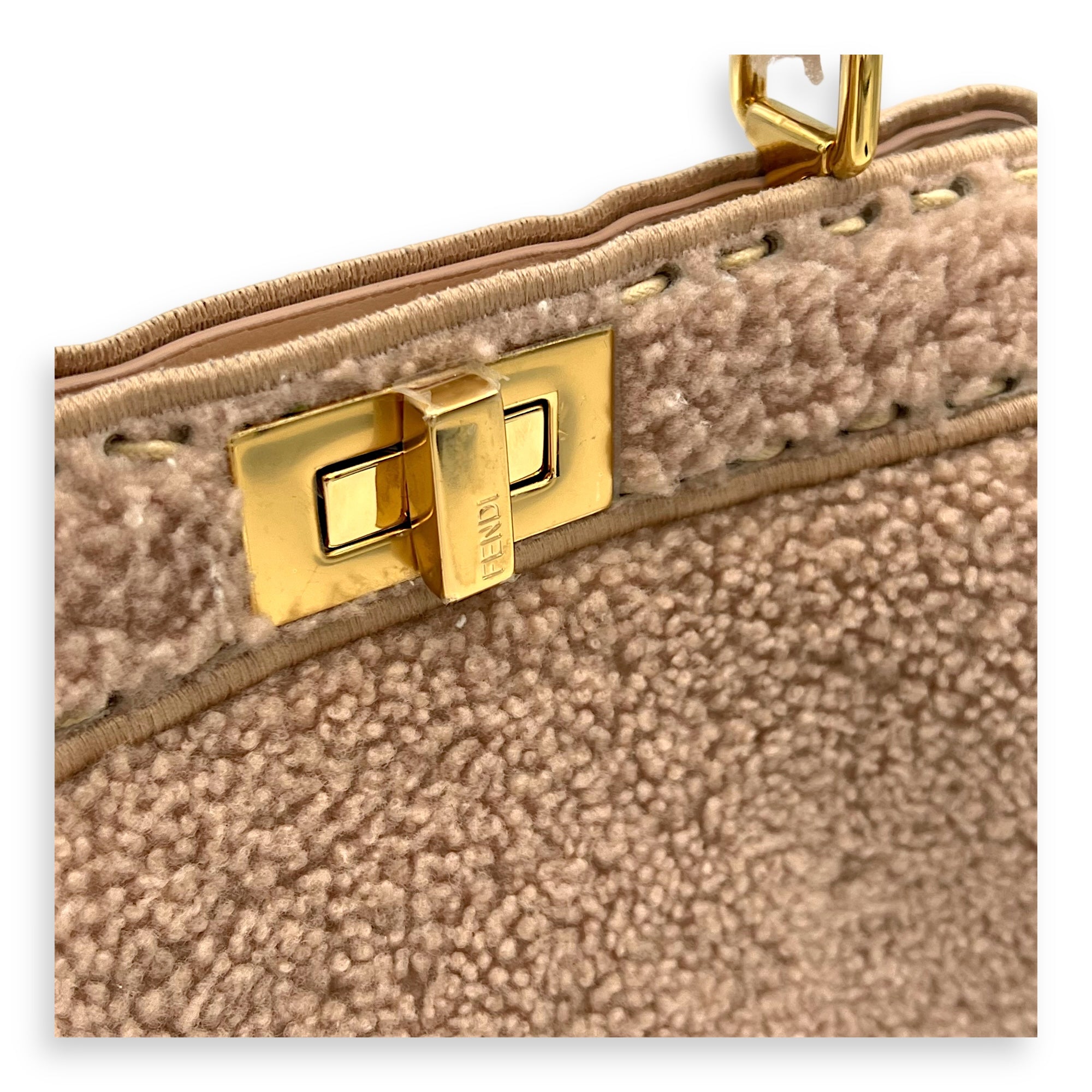 Iseeu Small Beige Top Handle Bag in Shearling, Gold hardware - Image 8