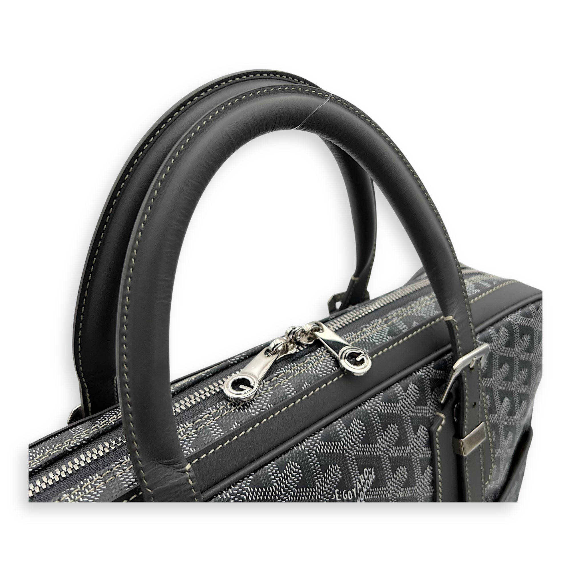 Ambassade Briefcase Grey in Coated Canvas, Silver hardware - Image 8