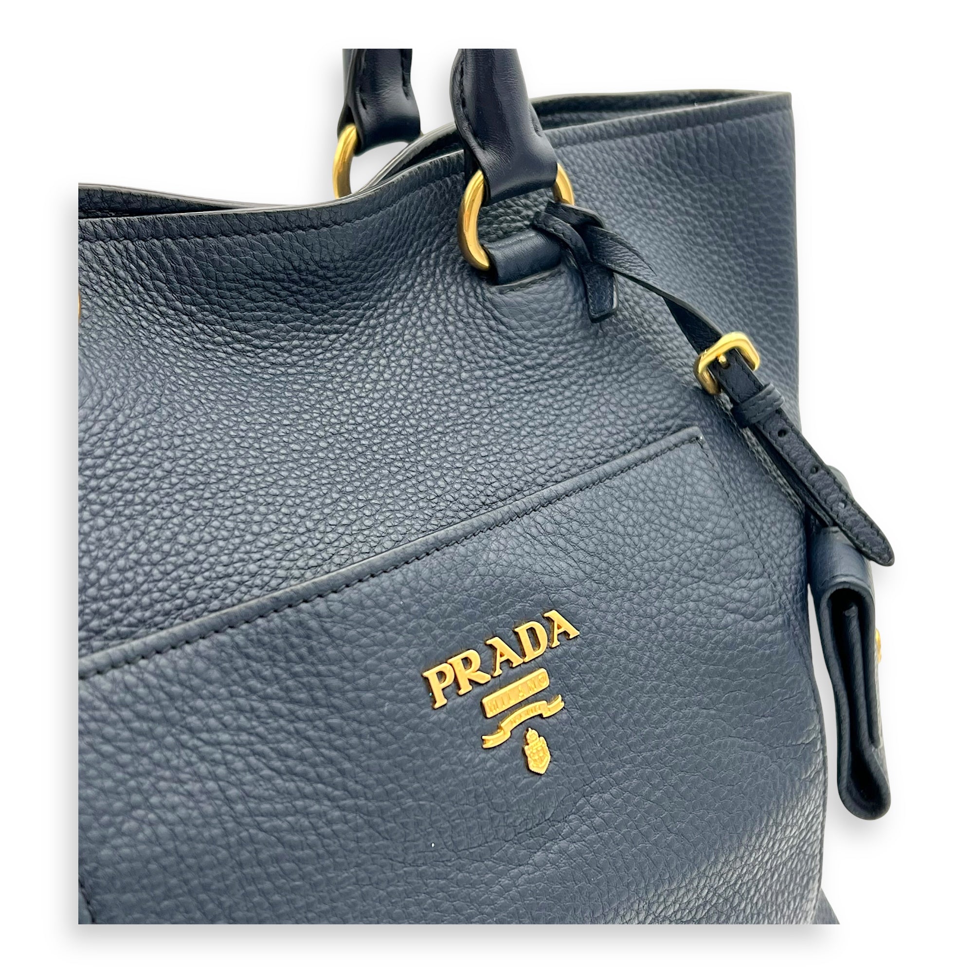 2 way bag Top Handle Bag Blue in Calfskin, Gold hardware - Image 8