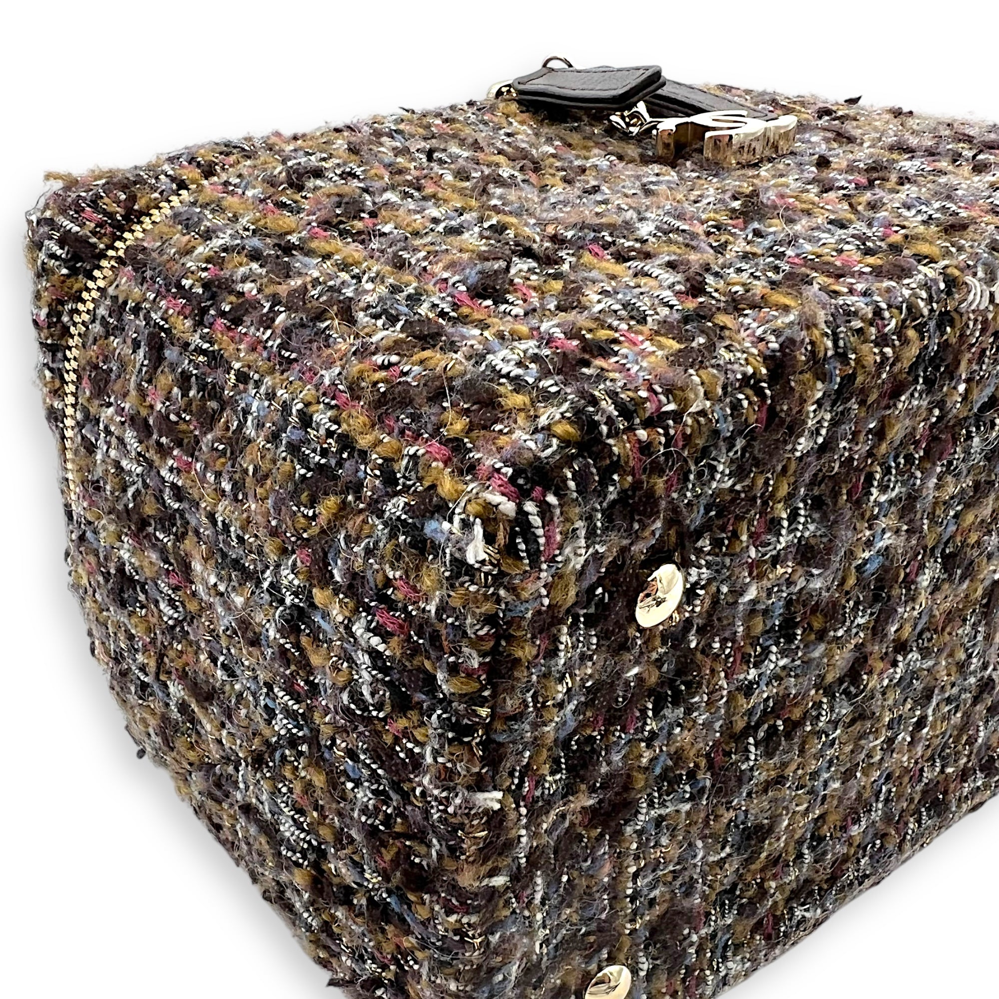 Vanity Case Wood Multi-colour Top Handle Bag in Tweed, Gold hardware - Image 8