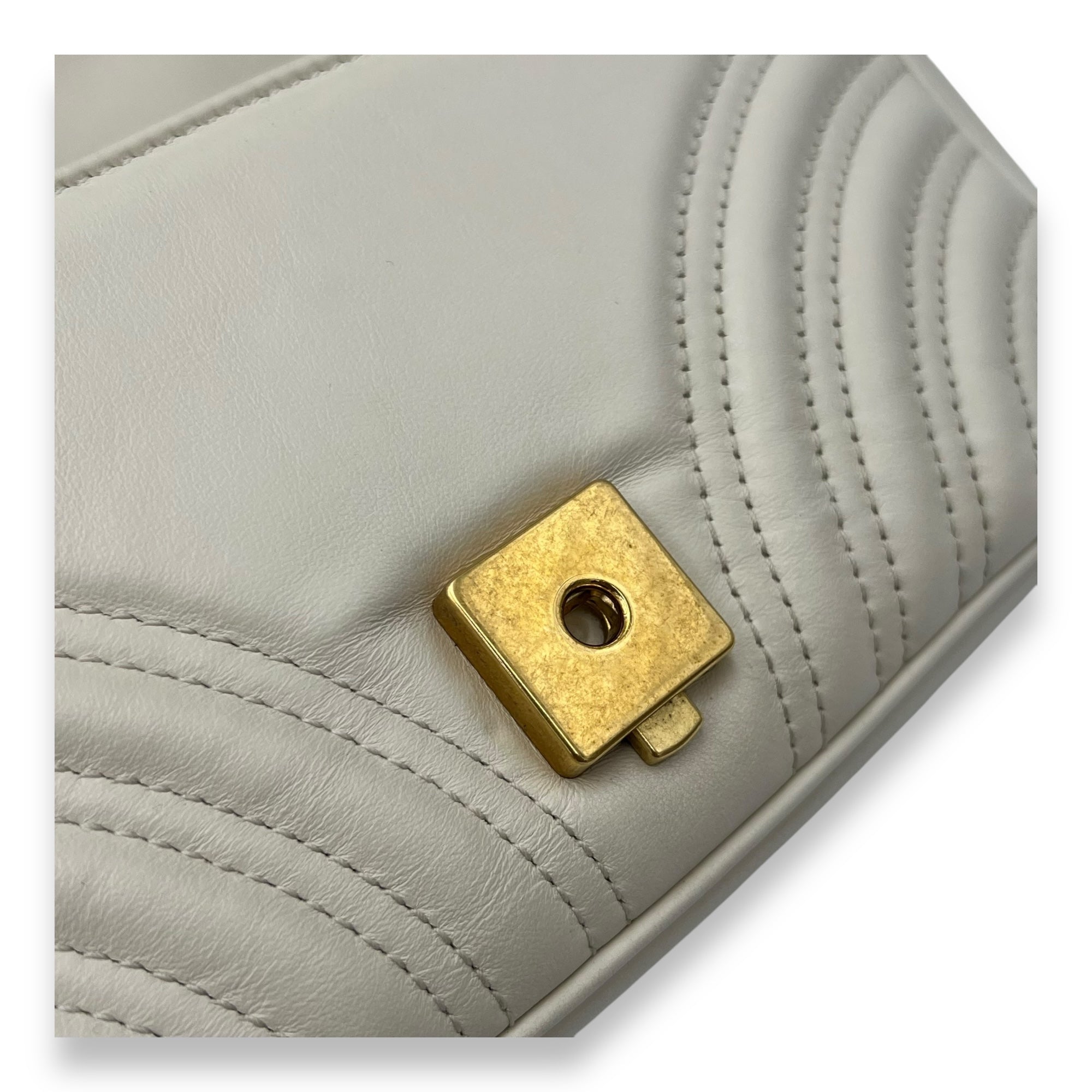 GG Marmont Shoulder Bag Mini White in Calfskin , Brushed Gold Hardware - Image 9