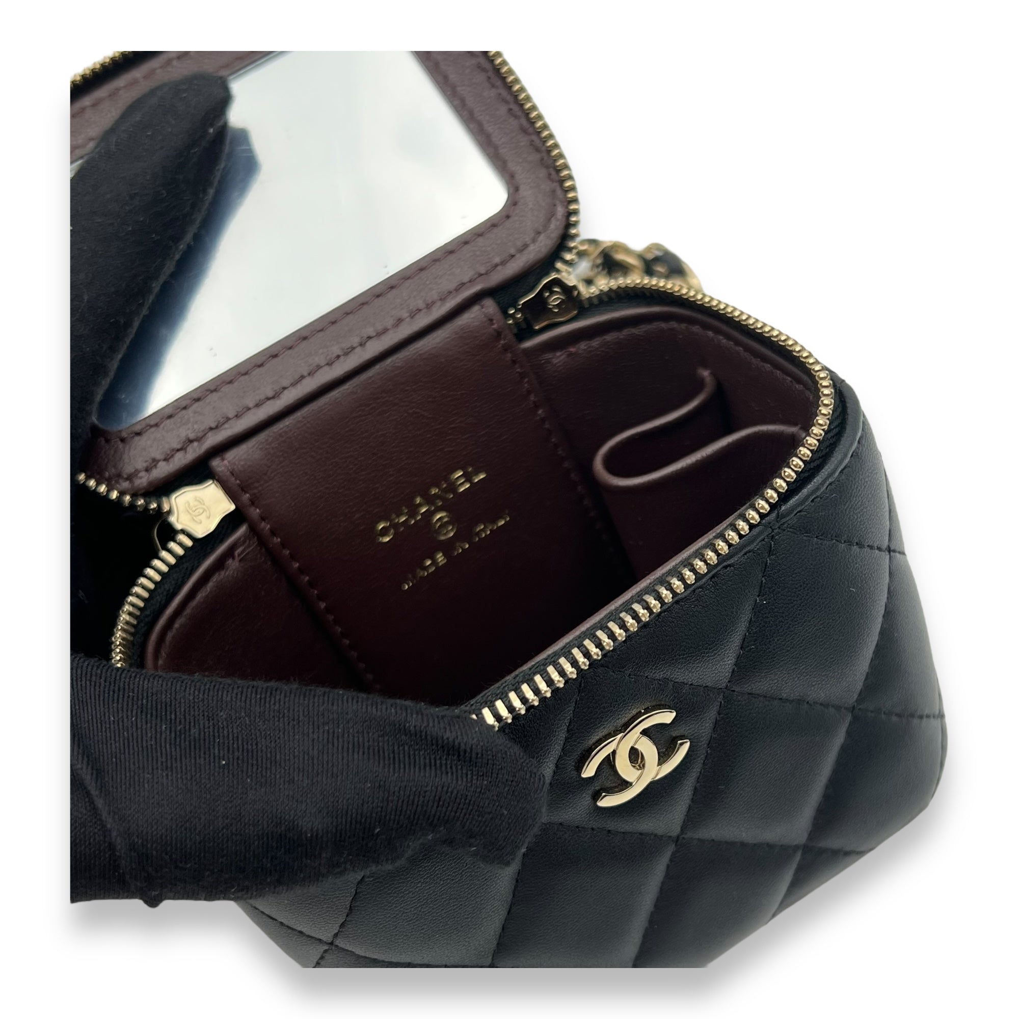 Vanity Mini Black Crossbody Bag in Lambskin, Gold hardware - Image 9
