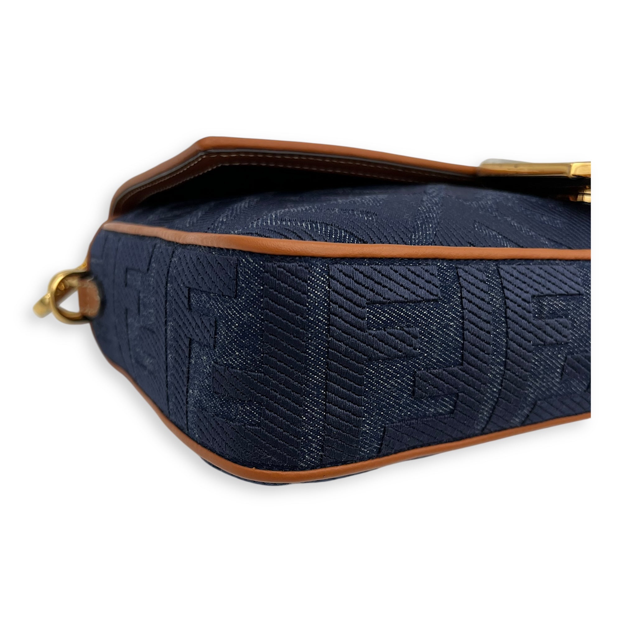 Baguette Shoulder Bag Blue in Denim, Gold hardware - Image 7