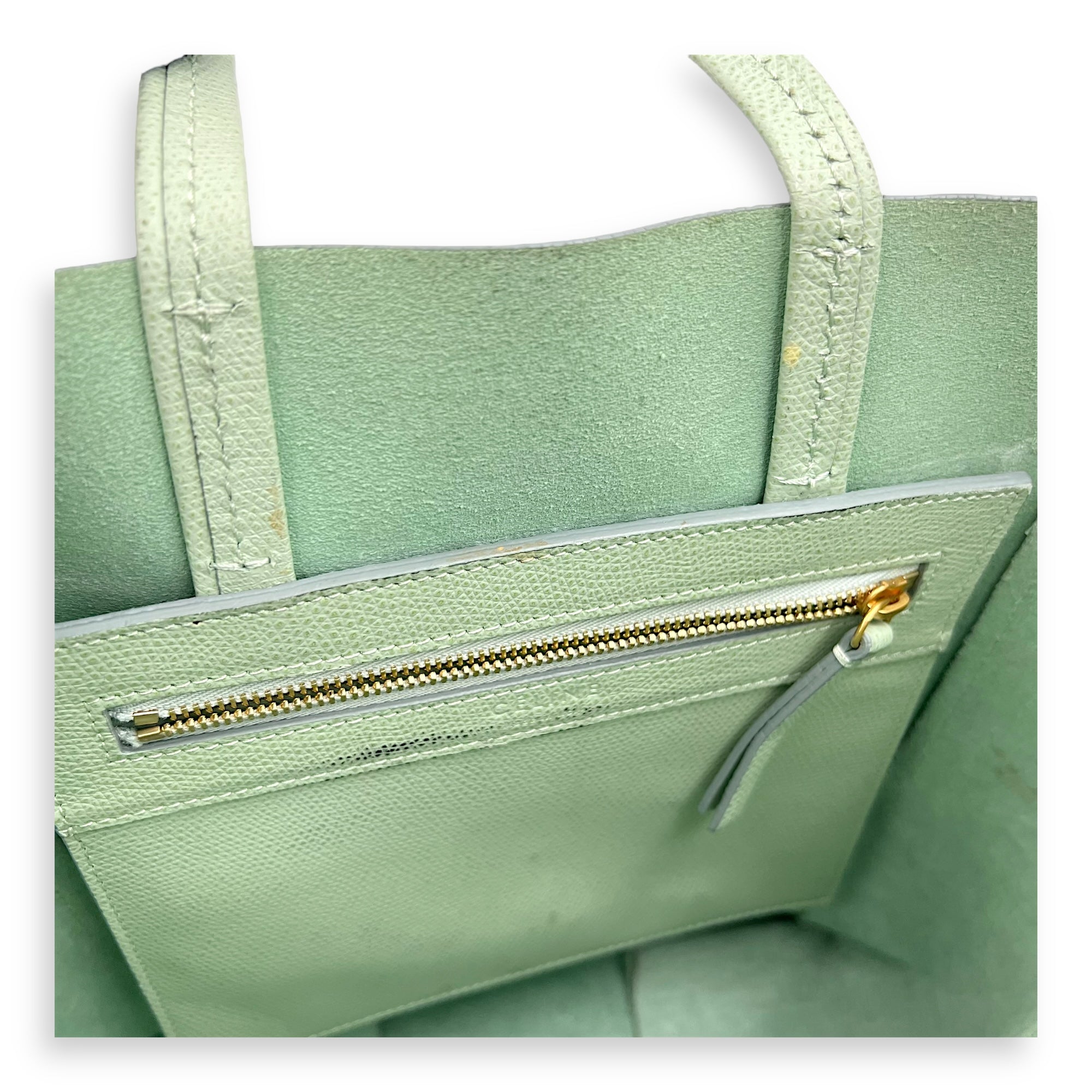 Cabas Green Tote Bag in Calfskin, Gold hardware - Image 9