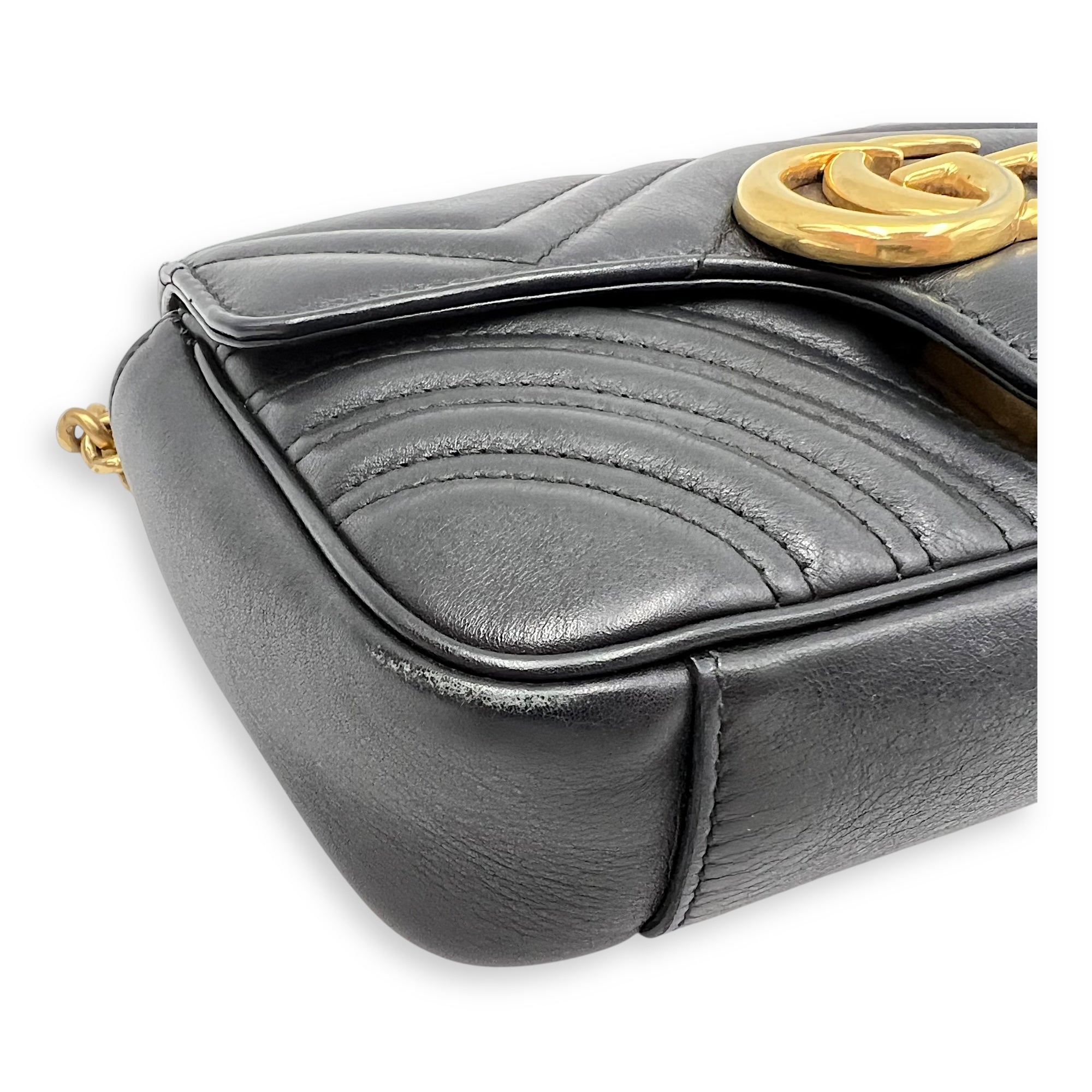 GG Marmont Mini Black Shoulder Bag in Calfskin, Gold hardware - Image 10