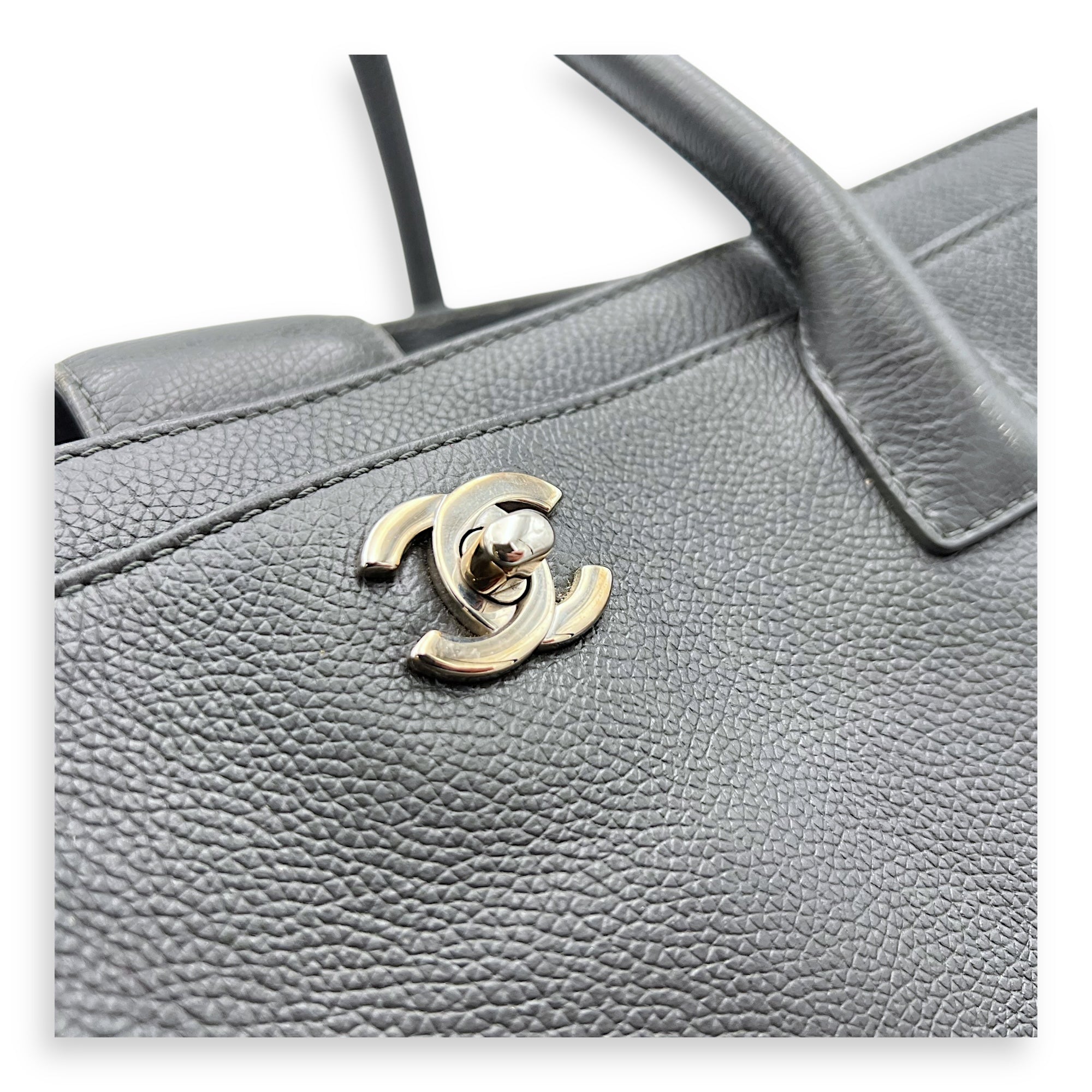 Executive Perf Top Handle Bag Grey in Calfskin, Silver hardware - Image 10