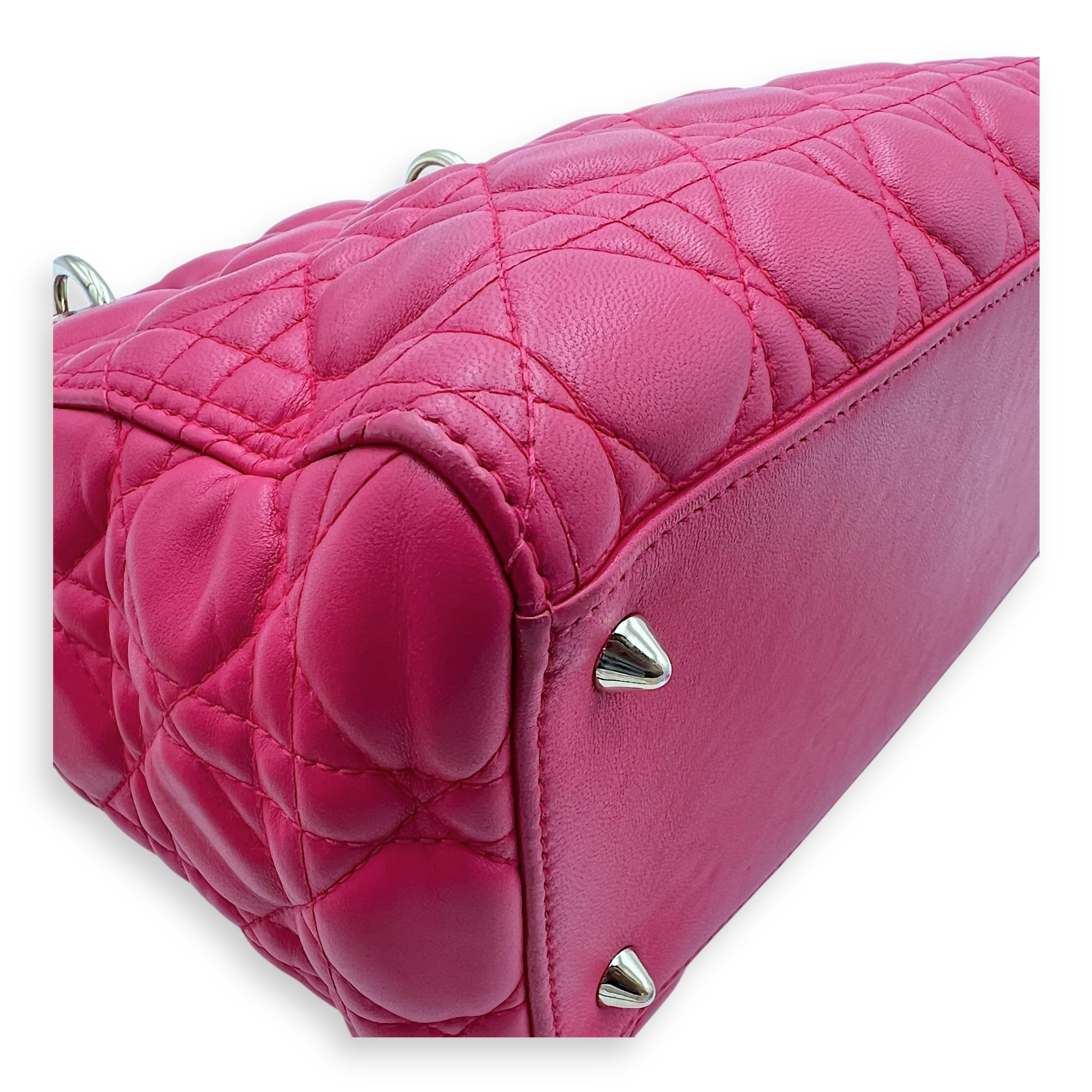 Lady Dior Medium Pink Top Handle Bag in Lambskin, Gold hardware - Image 10