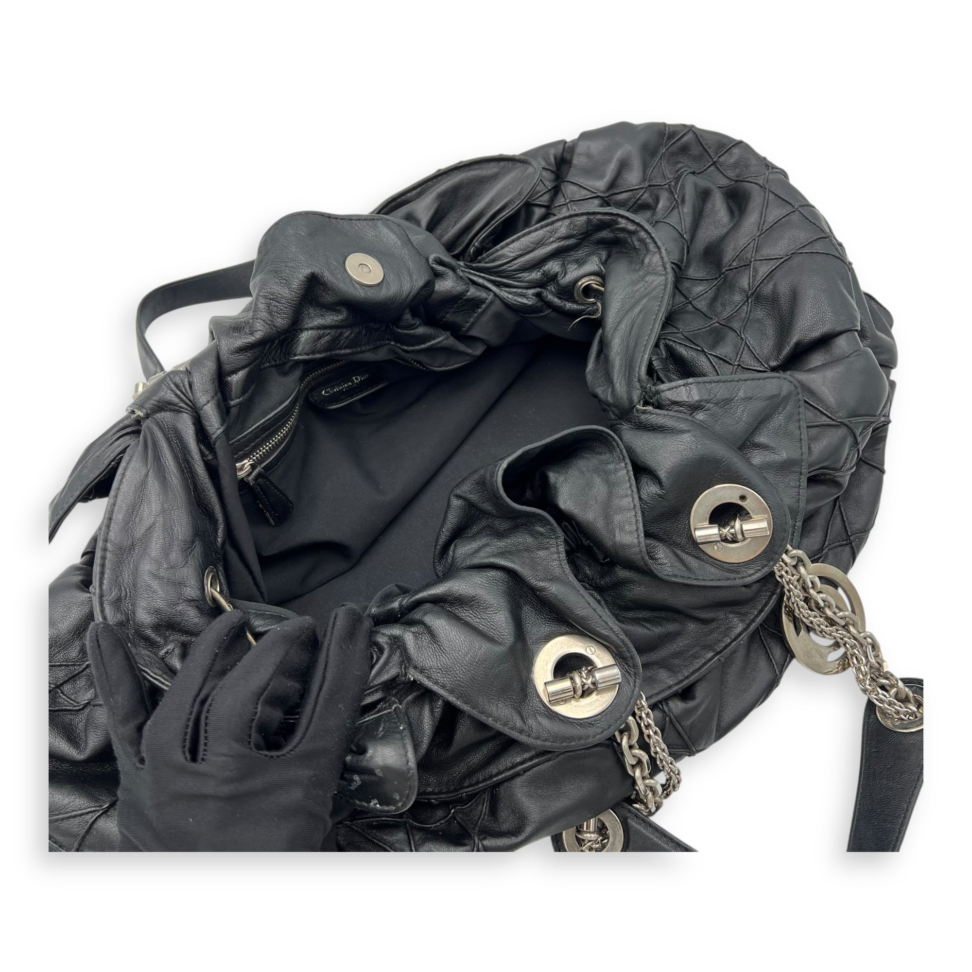 Cannage Shoulder Bag Black in Lambskin, Silver hardware - Image 10