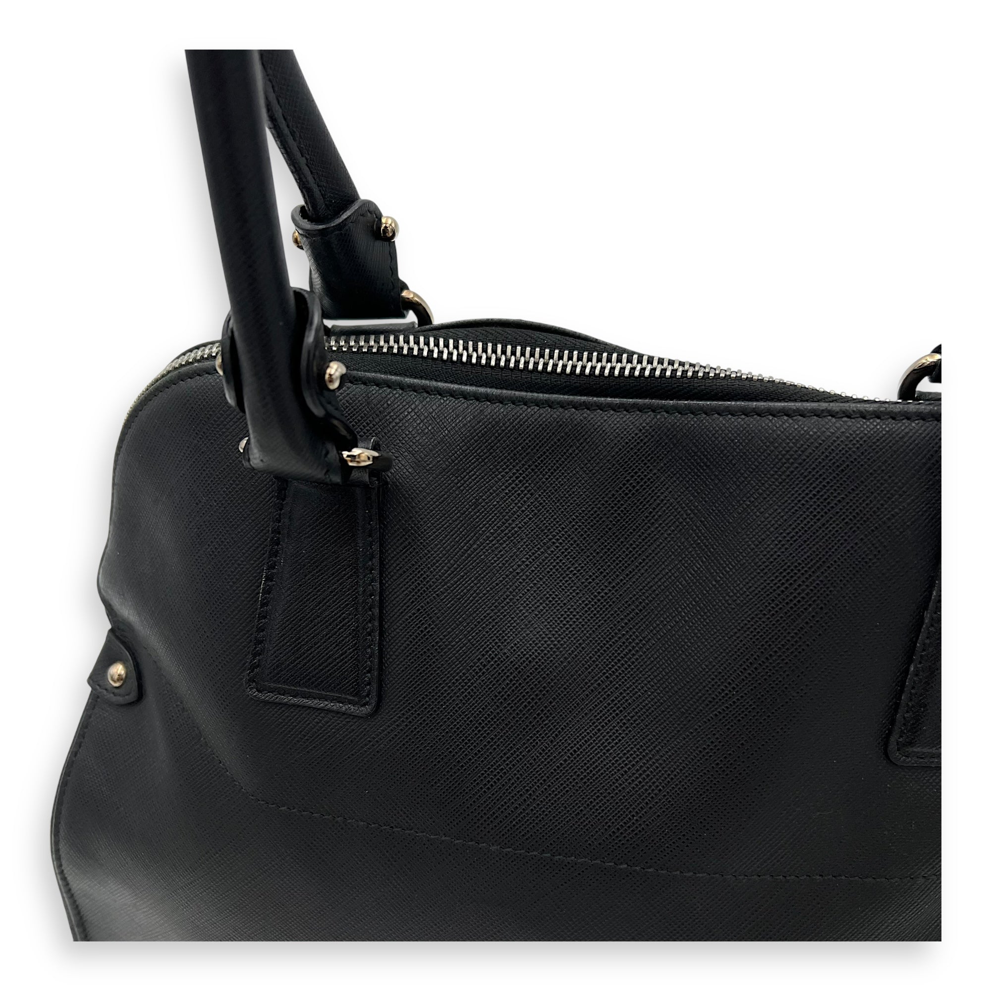 Darina Black Top Handle Bag in Calfskin, Silver hardware - Image 10