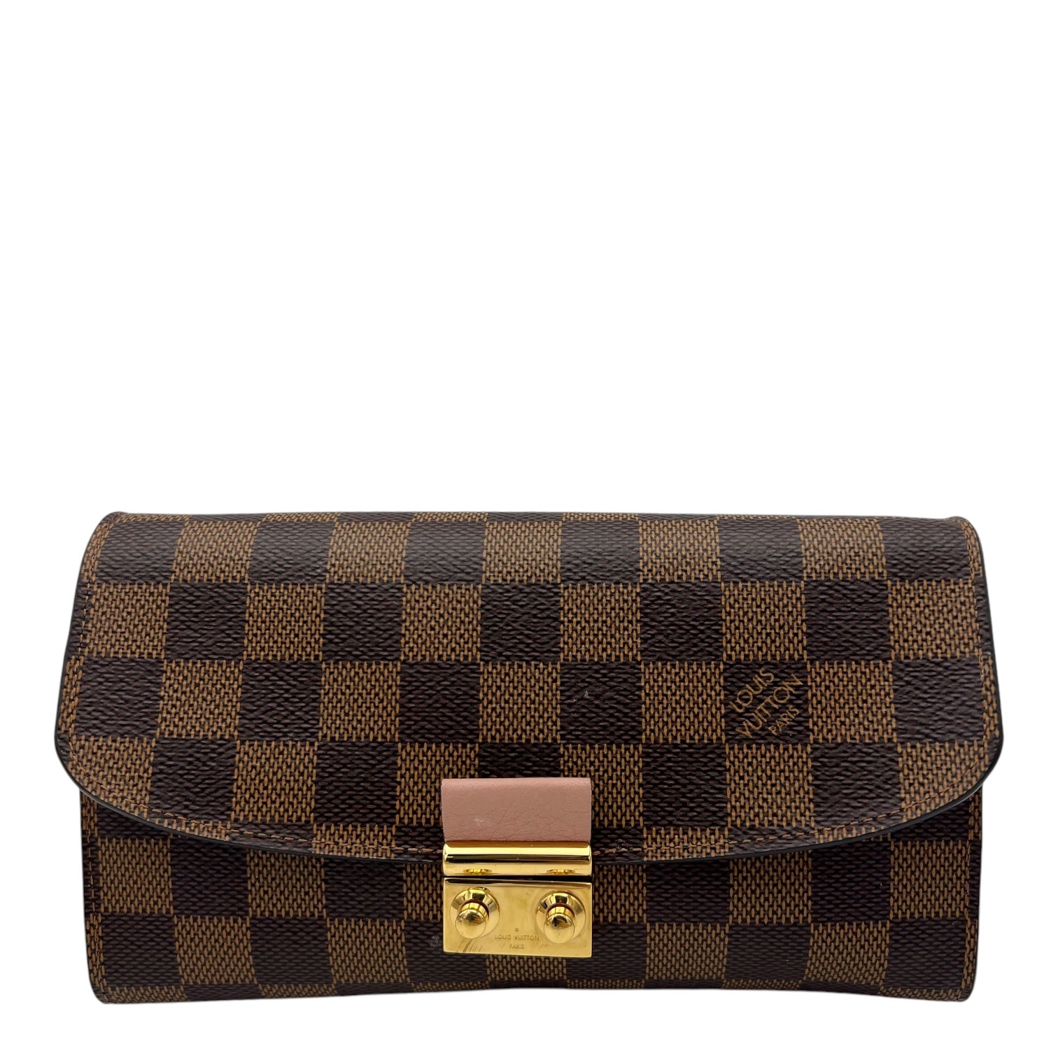 Croisette Wallet On Chain Damier Ebene in Coated Canvas, Gold hardware