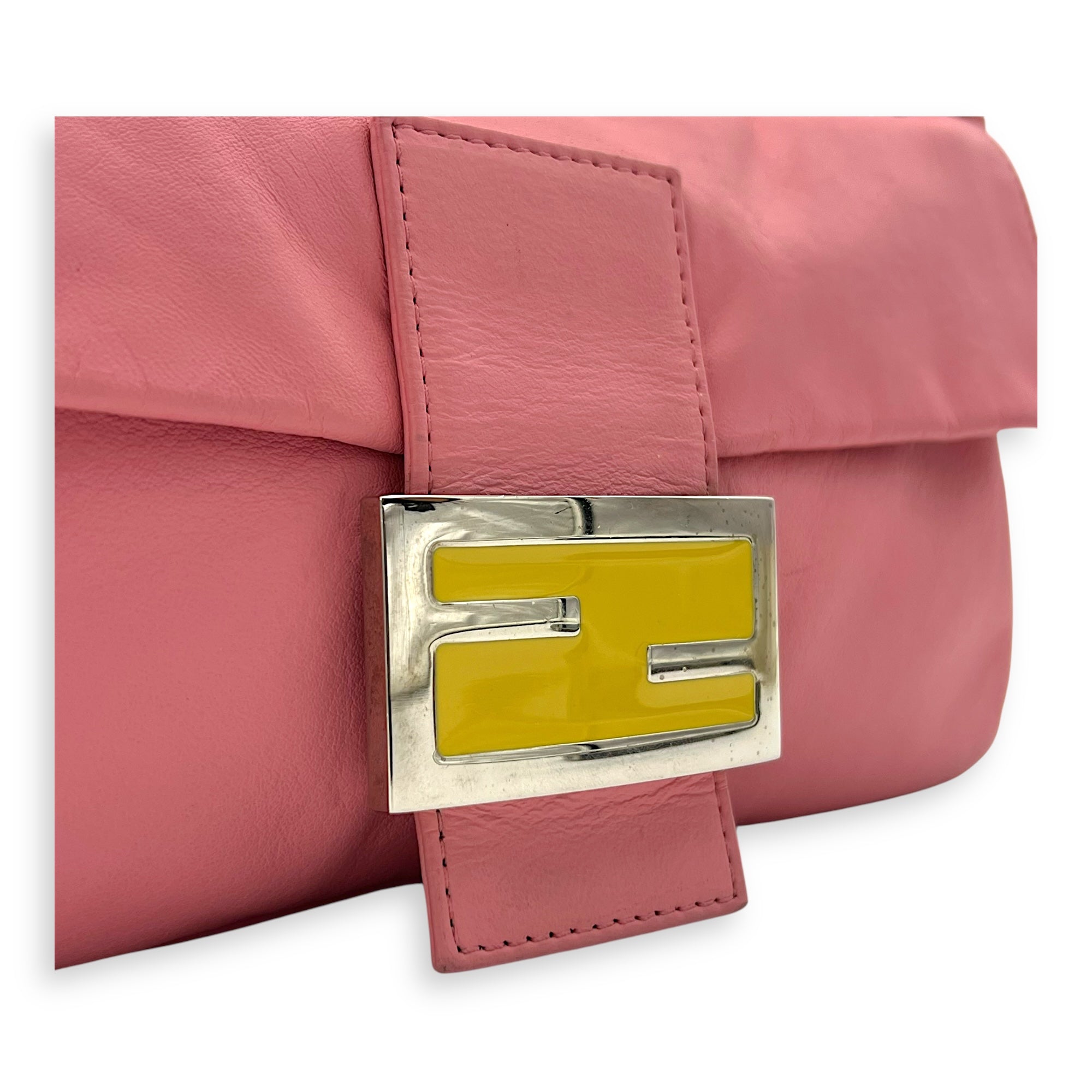 Baguette Shoulder Bag Pink in Calfskin, Silver hardware - Image 10