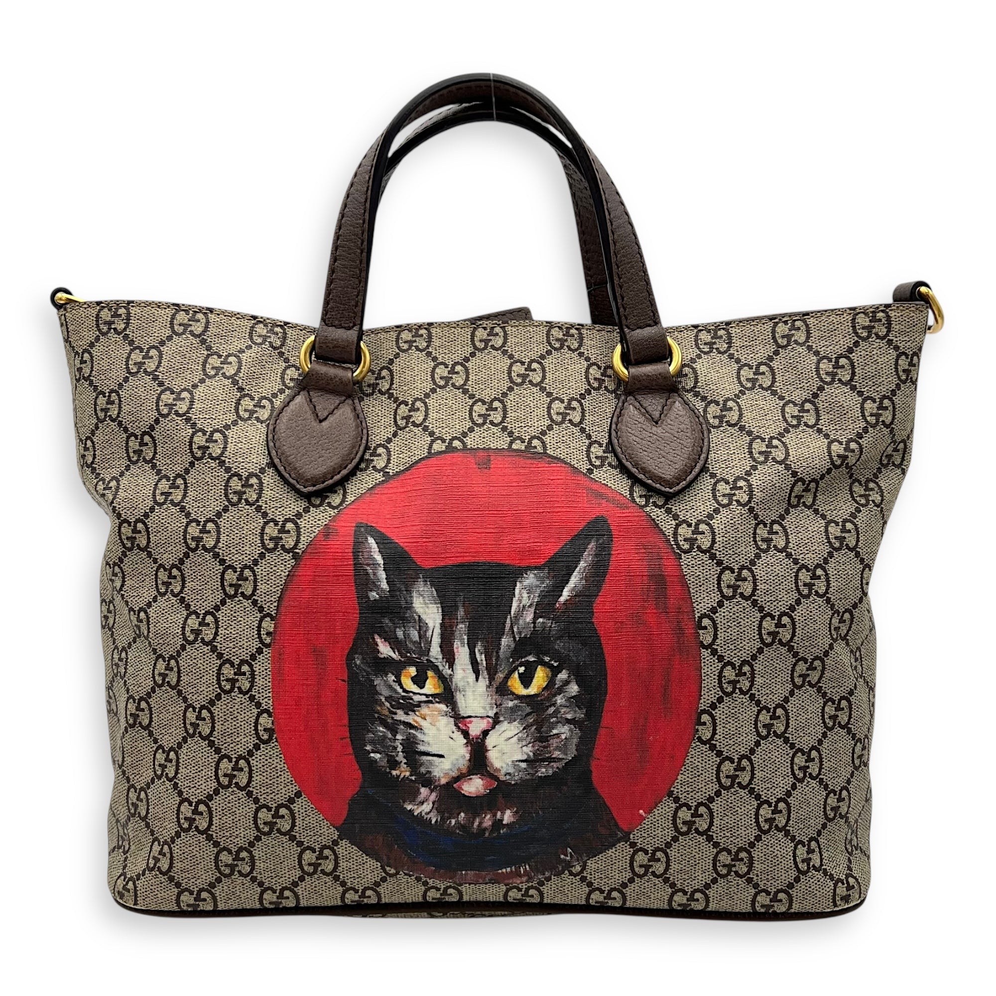 GG Supreme Mystic Cat Grey Duffle Bag in Coated Canvas, Gold hardware