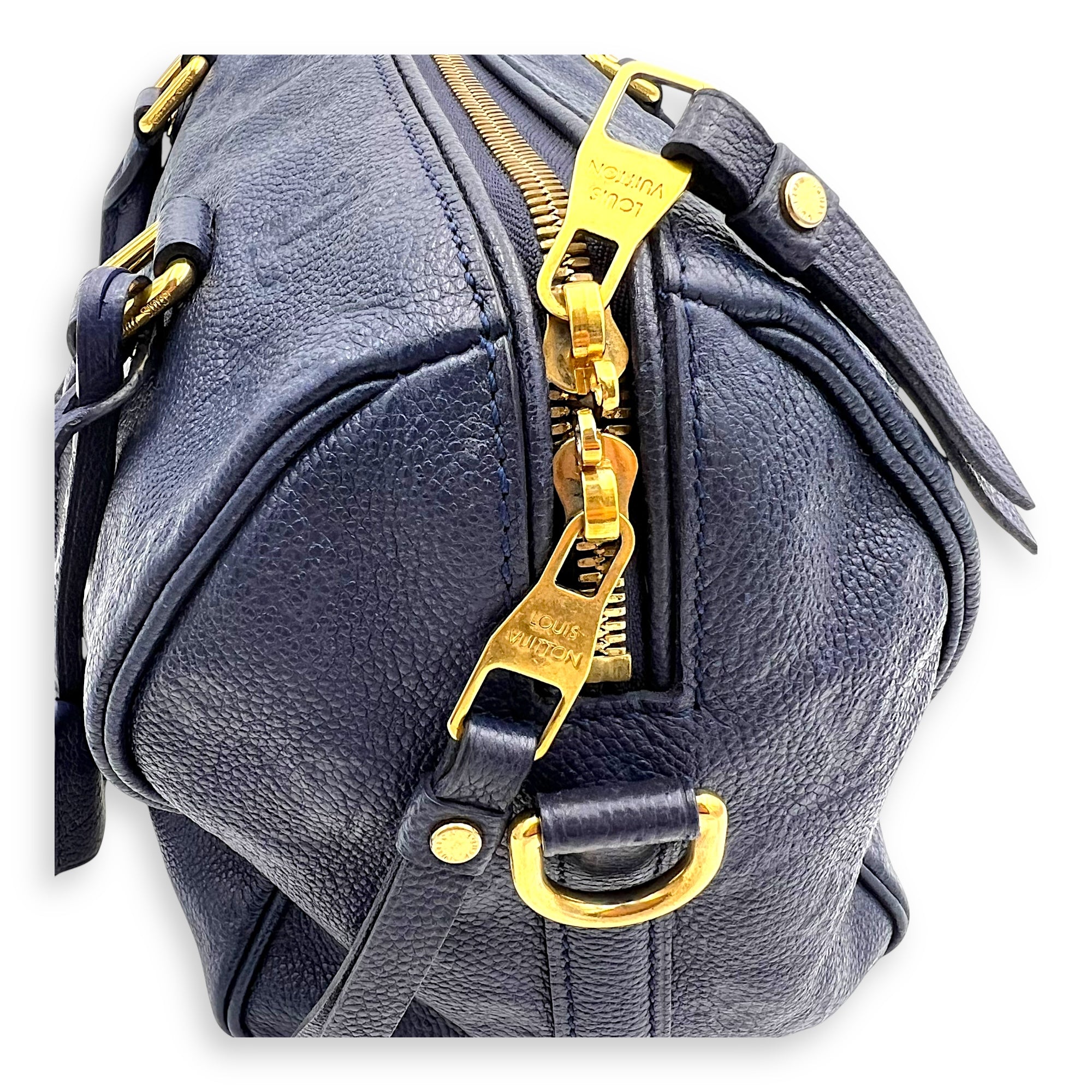 Speedy Bandouliere Top Handle Bag Blue in Empreinte Leather, Gold hardware - Image 10