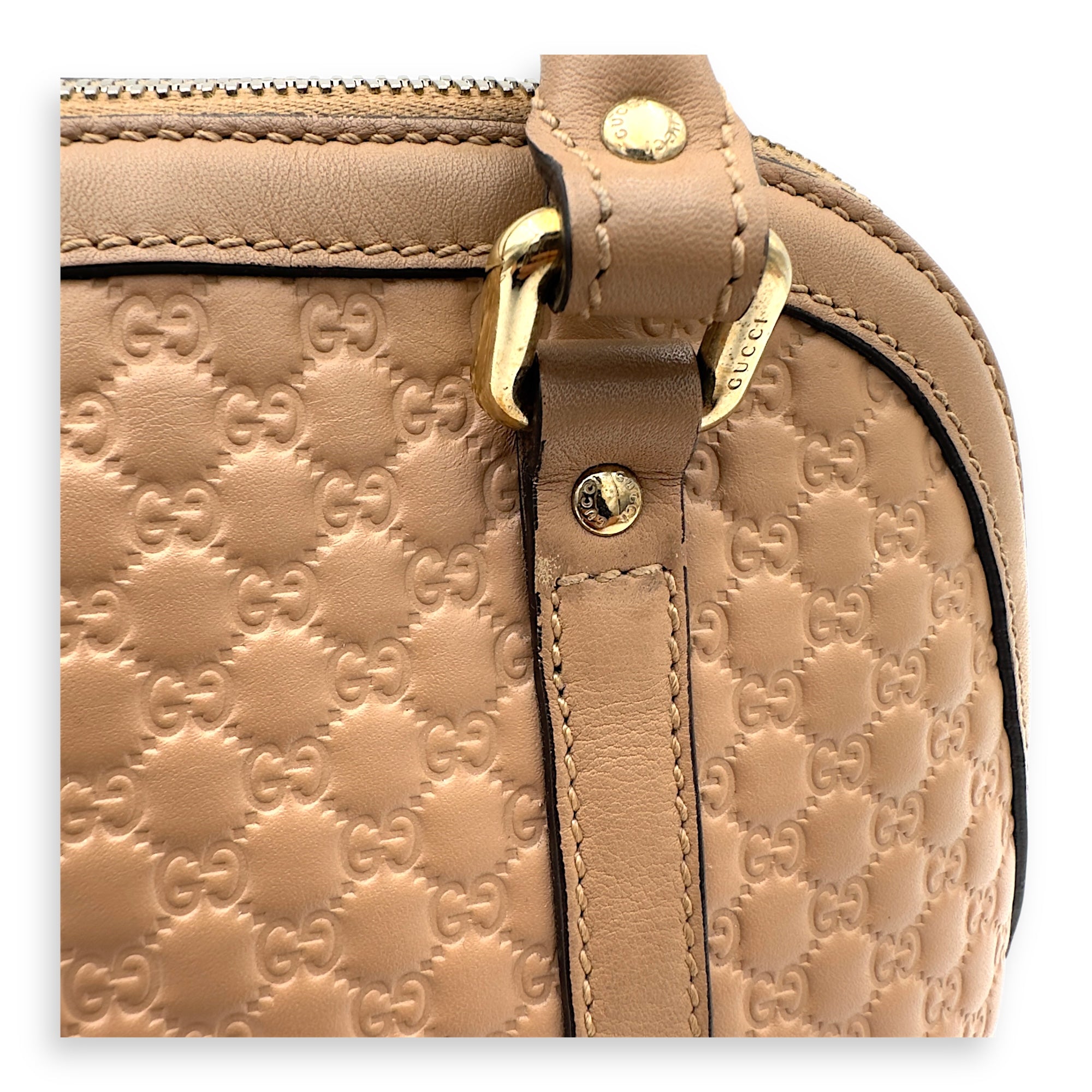 Dome Top Handle Bag Beige in Calfskin, Gold hardware - Image 7