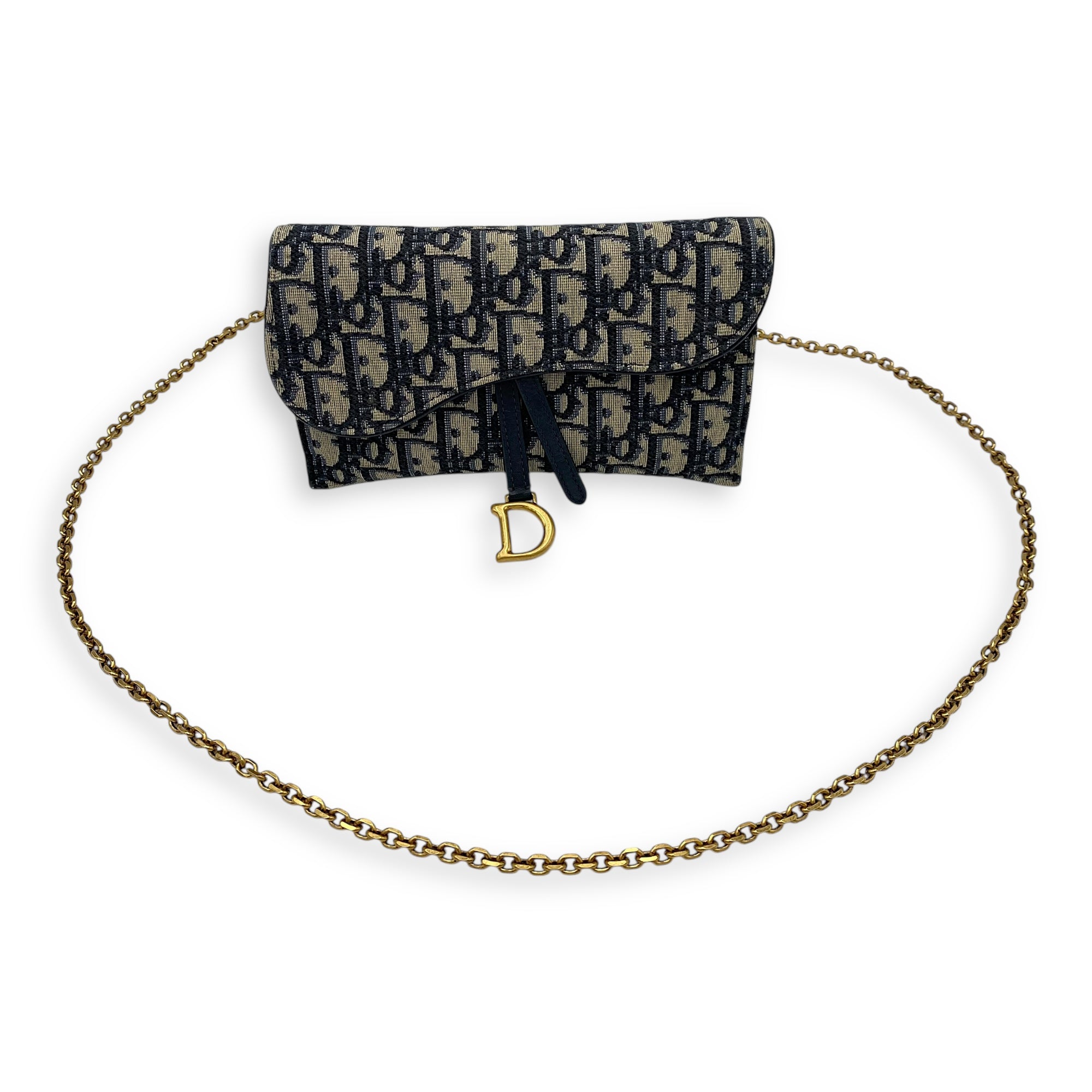 Saddle Wallet On Chain Blue in Jacquard, Gold hardware - Image 13