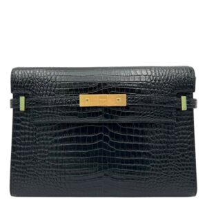 Manhattan Shoulder Bag Black in Crocodile Embossed Calfskin, Gold hardware