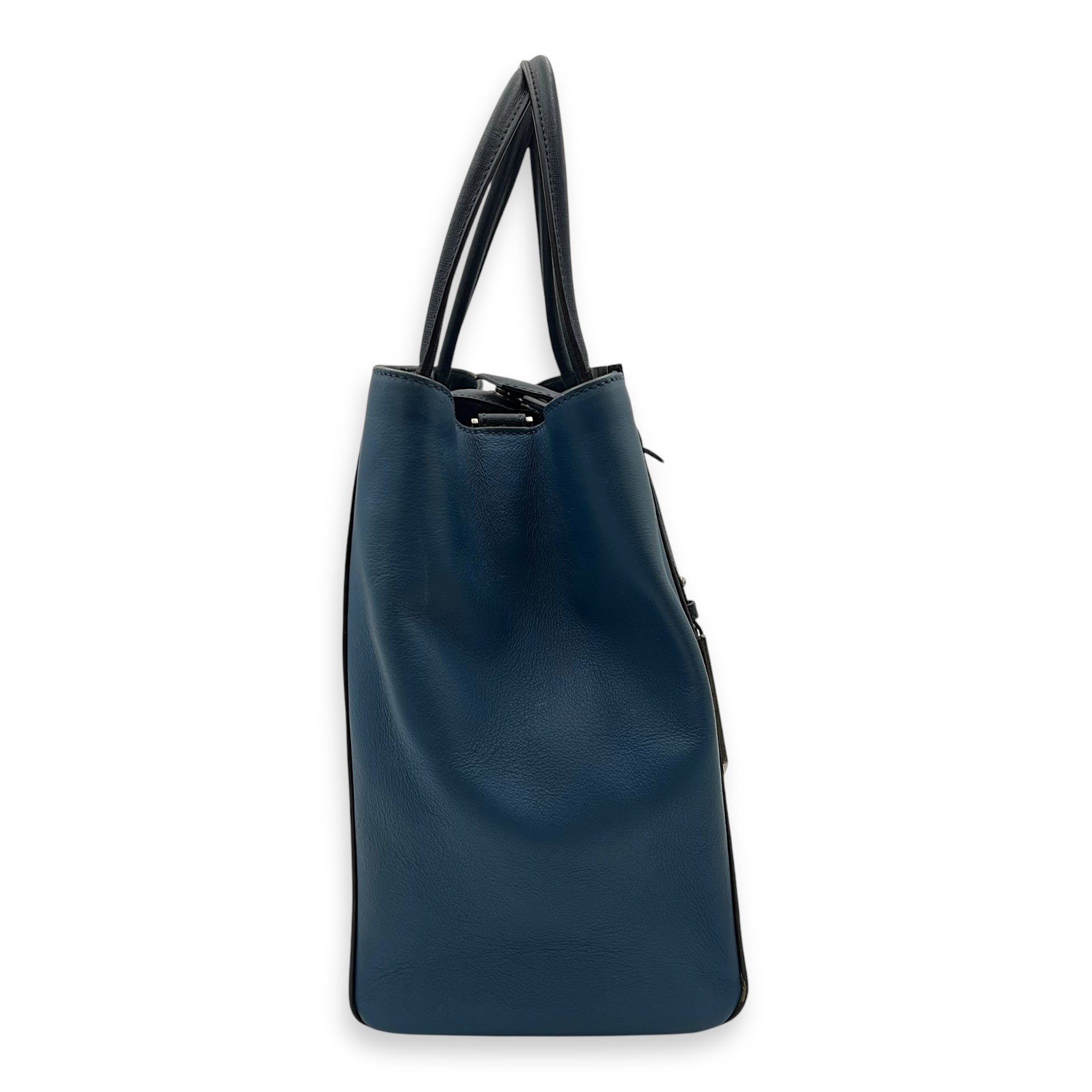 2Jours Top Handle Bag Blue in Calfskin, Silver hardware - Image 5