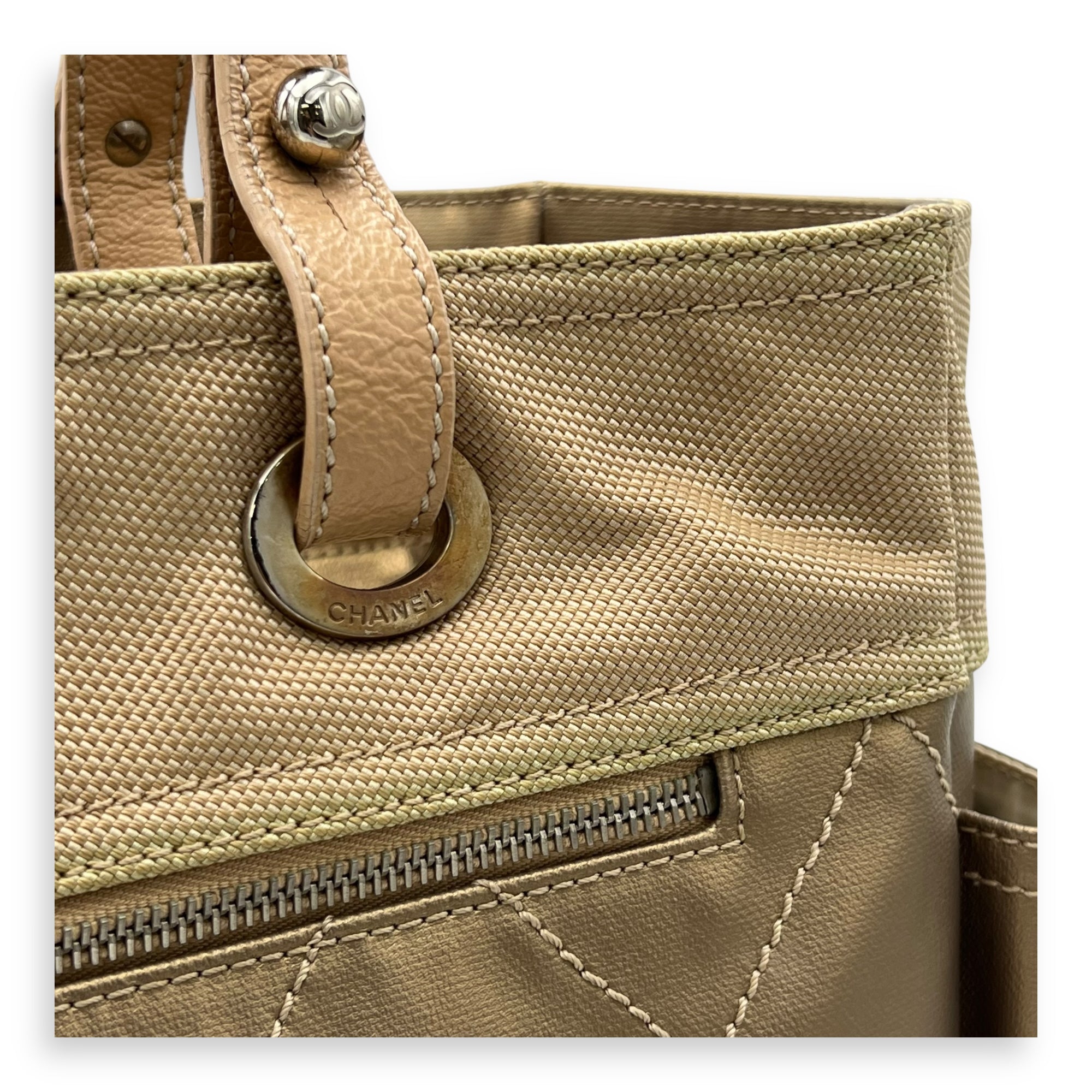 Paris Biarritz Tote Bag Large Brown in Coated Canvas, Silver hardware - Image 11