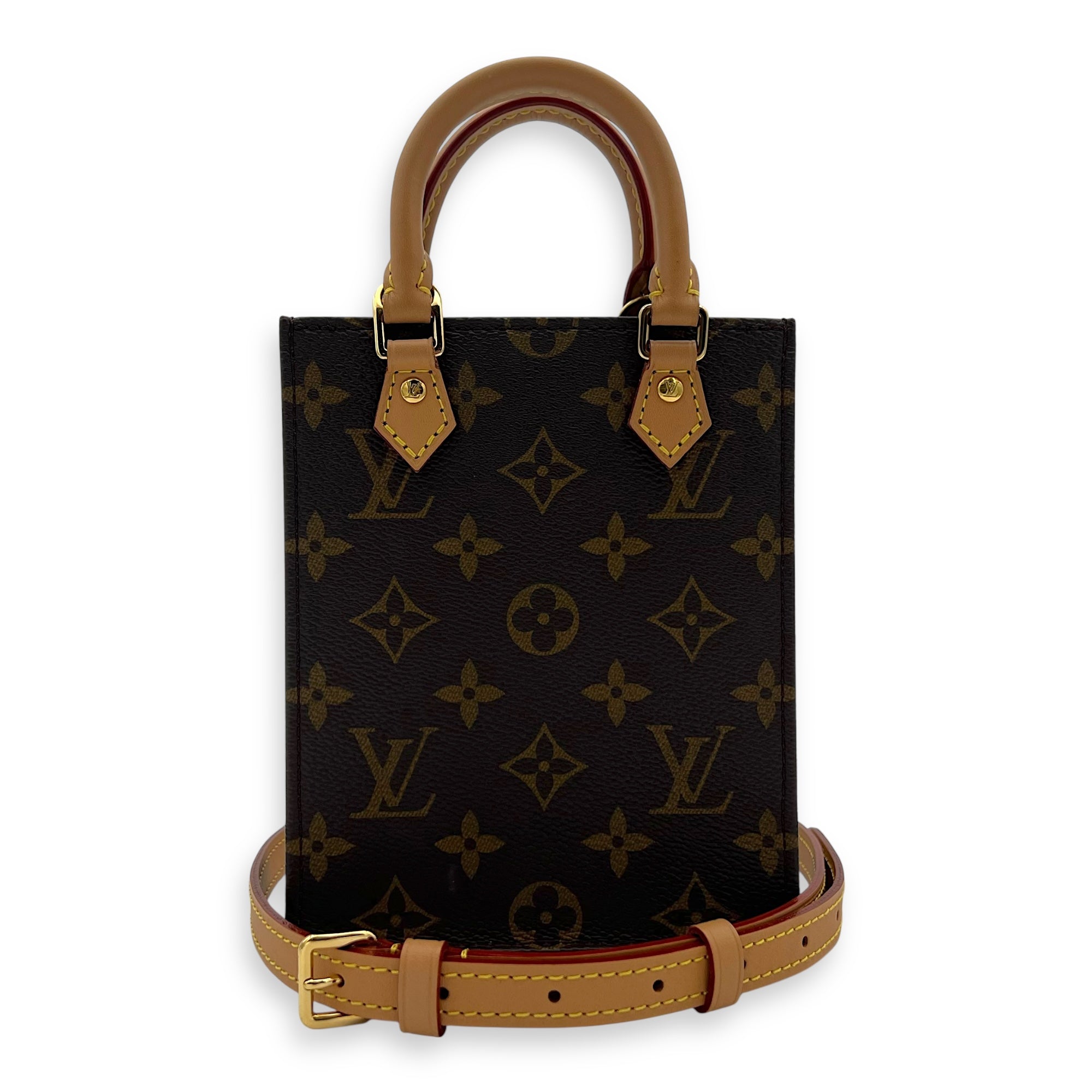 Sac Plat Petite Brown Top Handle Bag in Monogram Coated Canvas, Gold hardware - Image 11