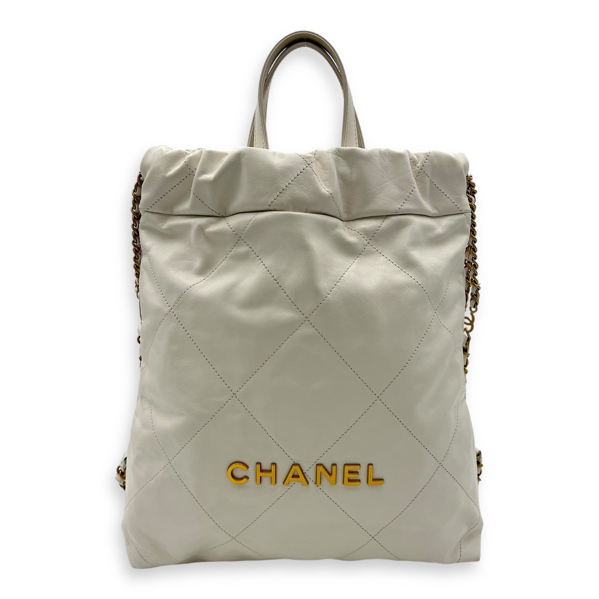 C22 Backpack White in Calfskin, Gold hardware