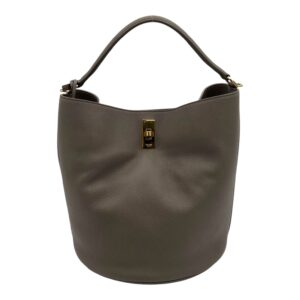 Bucket 16 Brown Top Handle Bag in Calfskin, Gold hardware