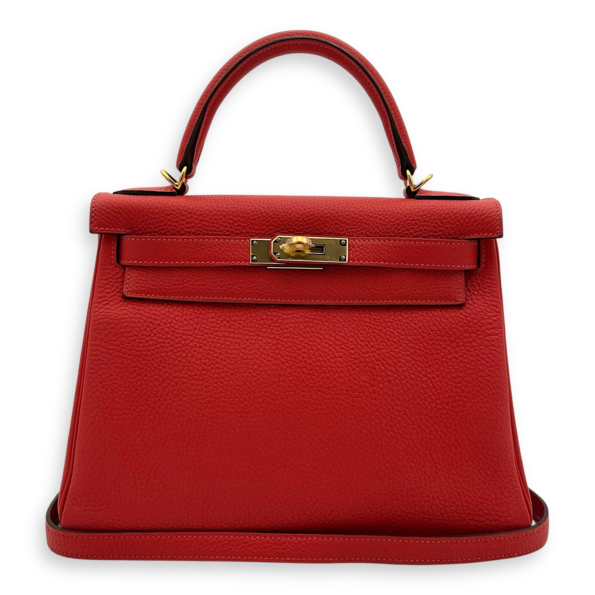Kelly 28 Rouge Pivoine Top Handle Bag in Togo, Gold hardware - Image 13