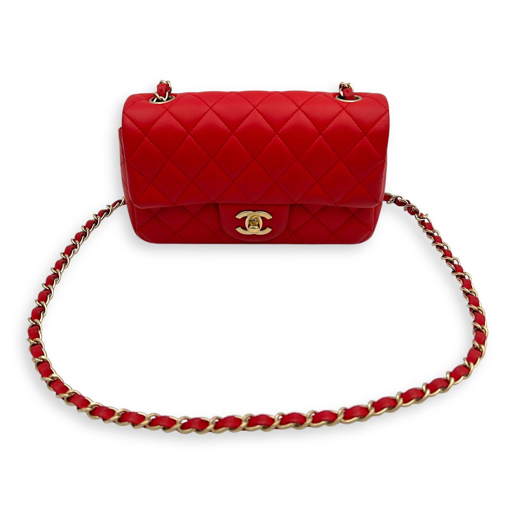 CC Rectangle Shoulder Bag Red in Lambskin, Gold hardware - Image 15