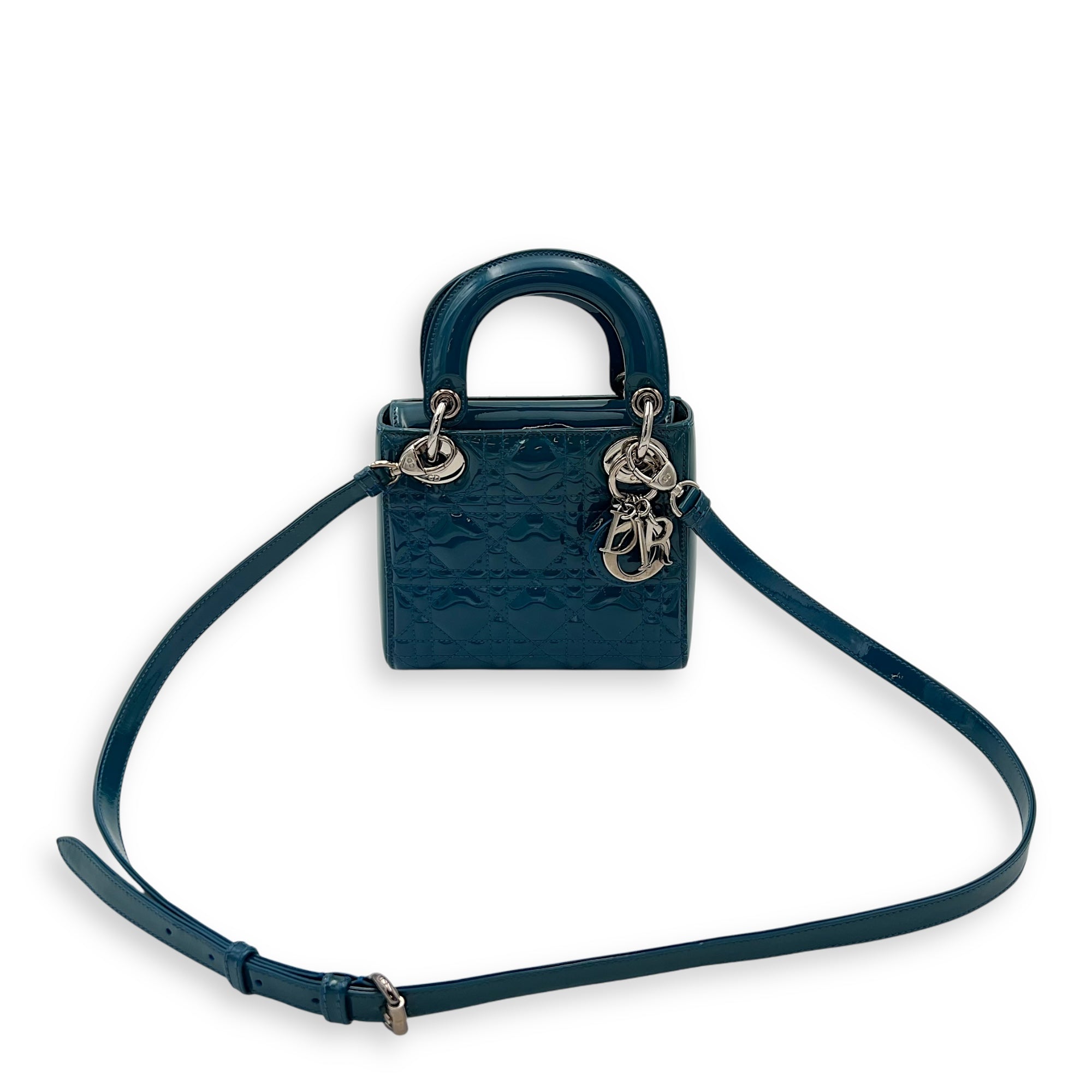 Lady Dior Mini Blue Top Handle Bag in Patent Leather, Silver hardware - Image 13