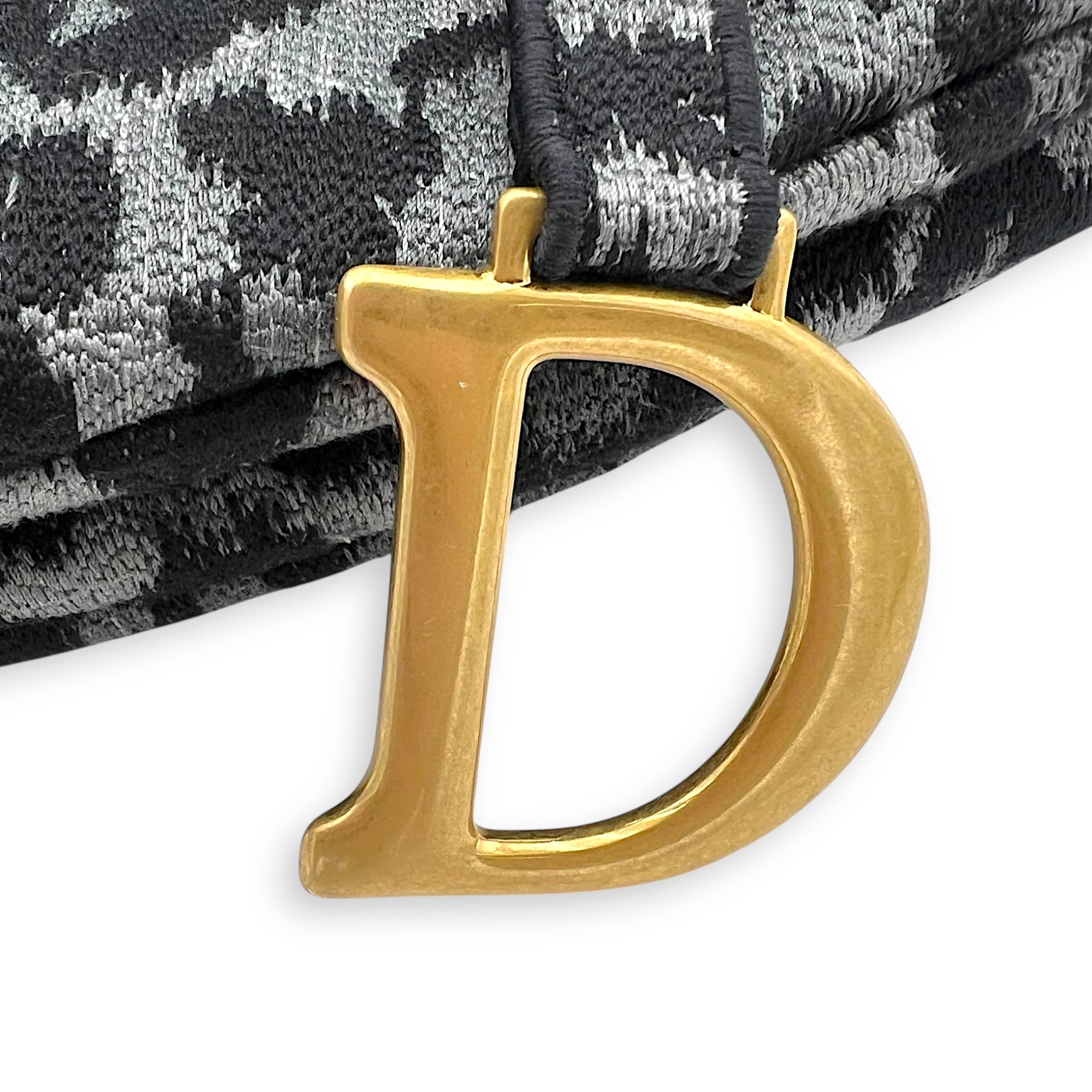 Saddle Grey Shoulder Bag in Jacquard, Gold hardware - Image 14