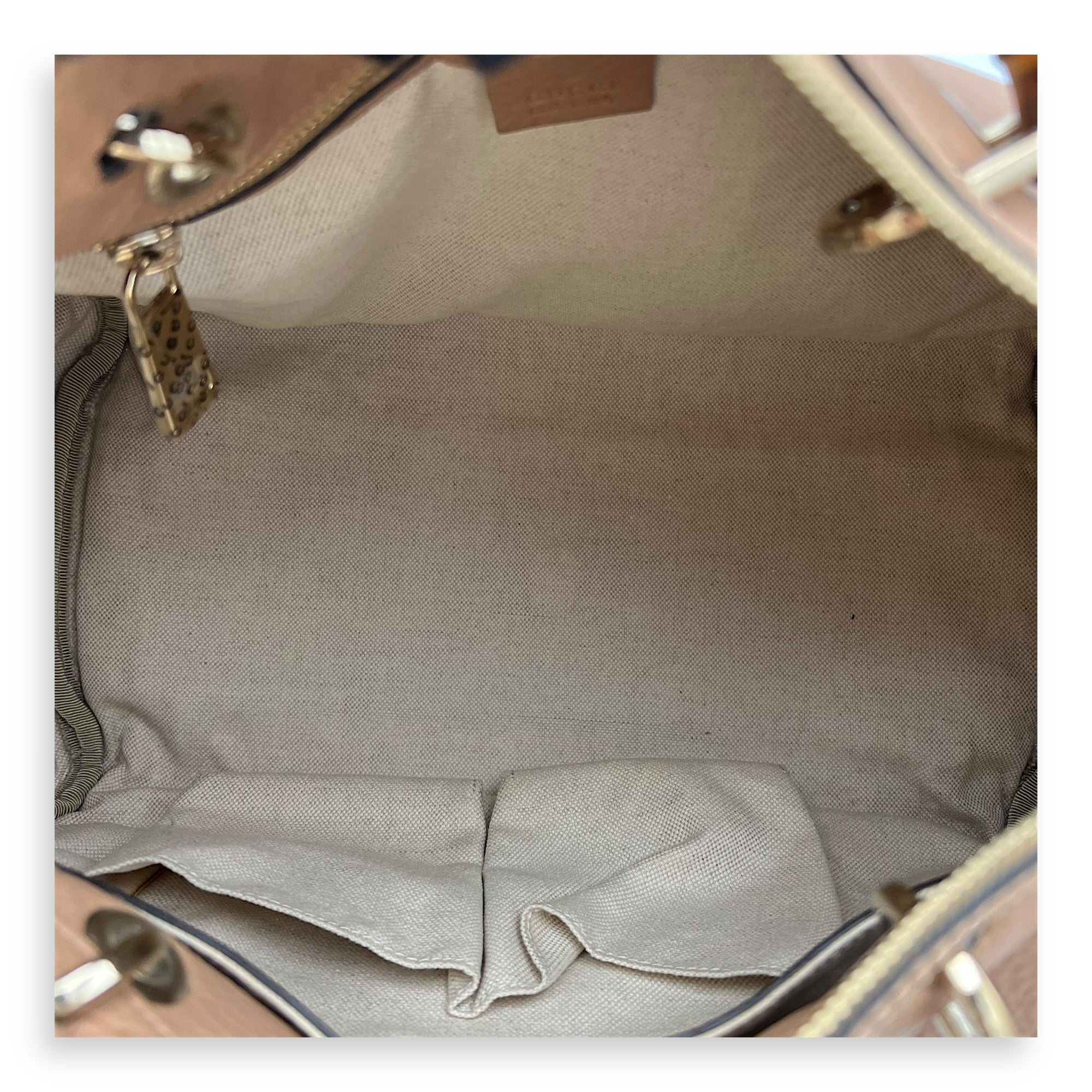 Bamboo Medium Beige Top Handle Bag in Calfskin, Gold hardware - Image 7