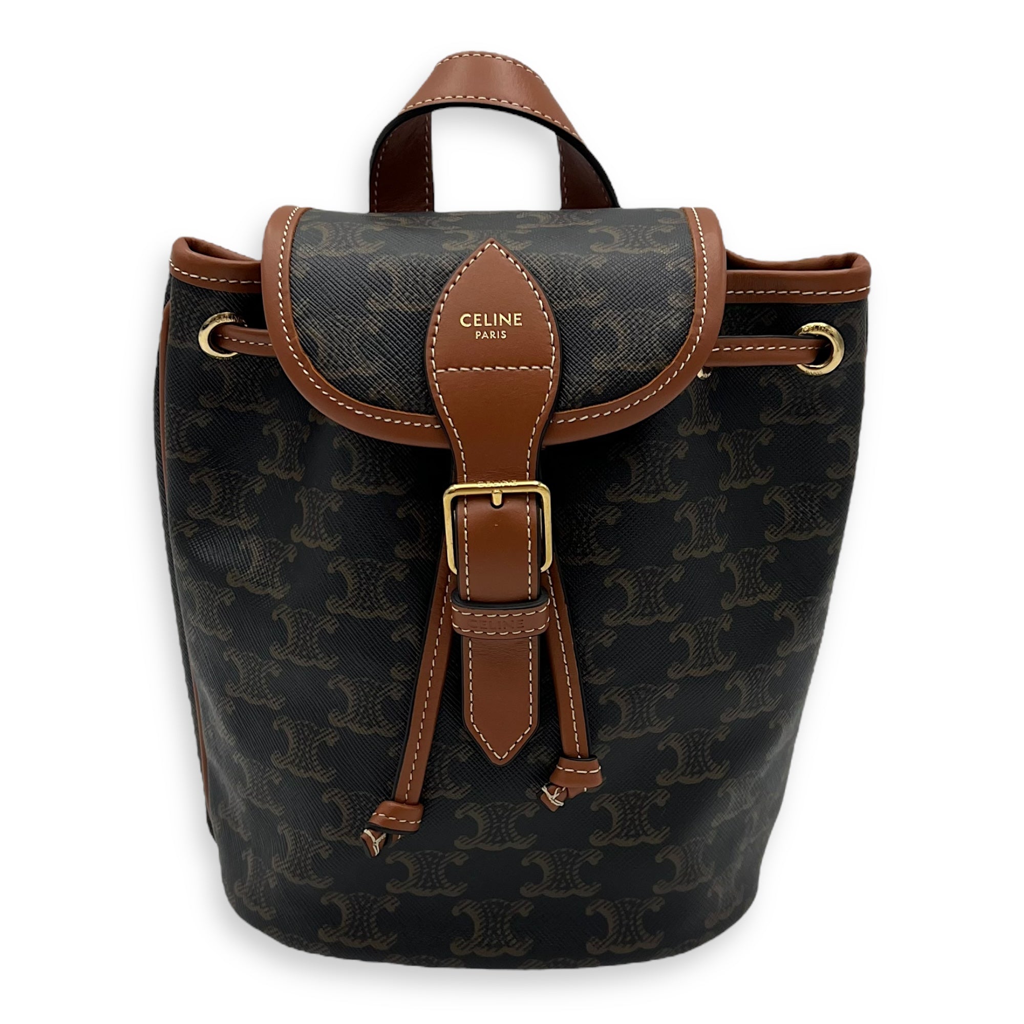 Folco Backpack Brown in Coated Canvas, Gold hardware