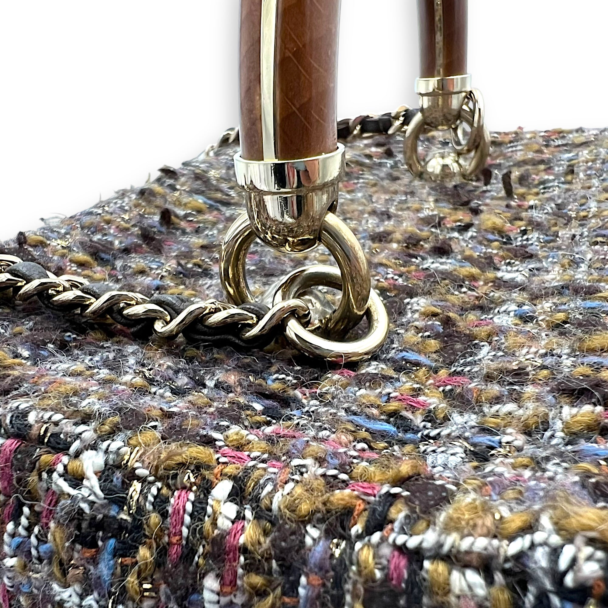 Vanity Case Wood Multi-colour Top Handle Bag in Tweed, Gold hardware - Image 17