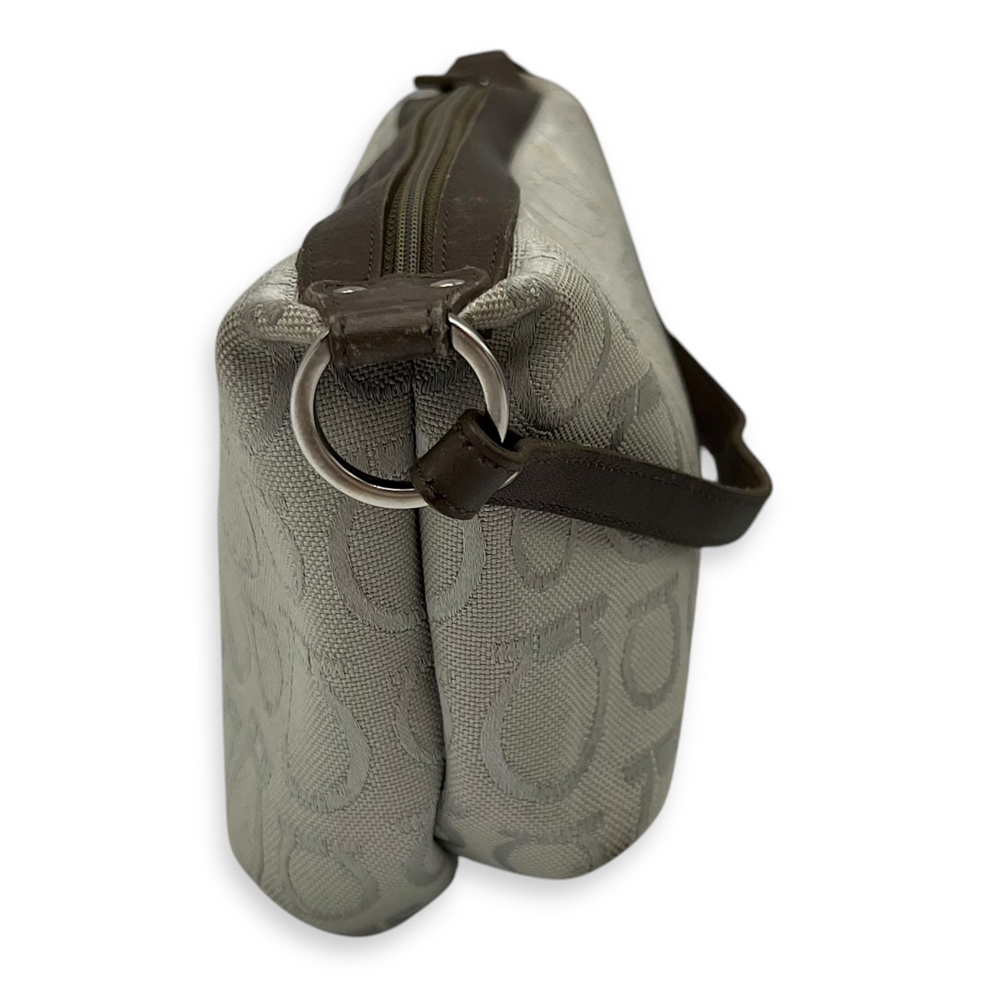 Gancini White Shoulder Bag in Canvas, Silver hardware - Image 5