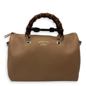 Bamboo Medium Beige Top Handle Bag in Calfskin, Gold hardware
