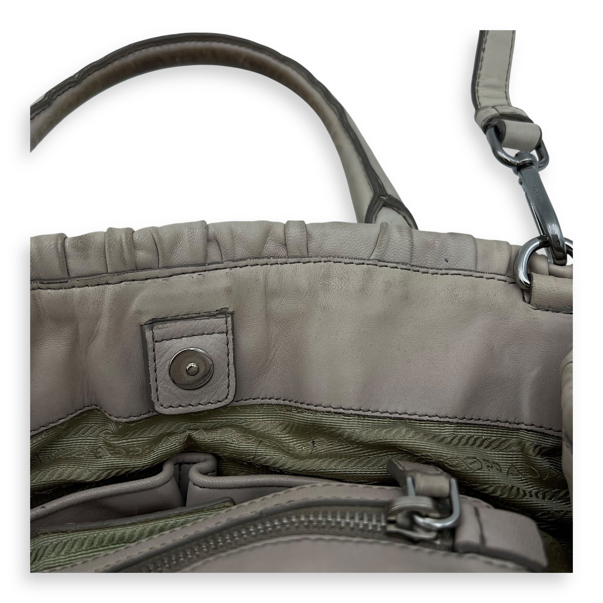 Gaufre White Top Handle Bag in Lambskin, Silver hardware - Image 10