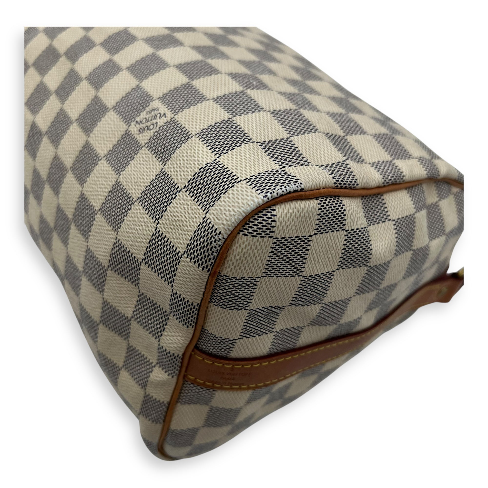 Speedy Bandouliere 30 Damier Azur Top Handle Bag in Coated Canvas, Gold hardware - Image 15