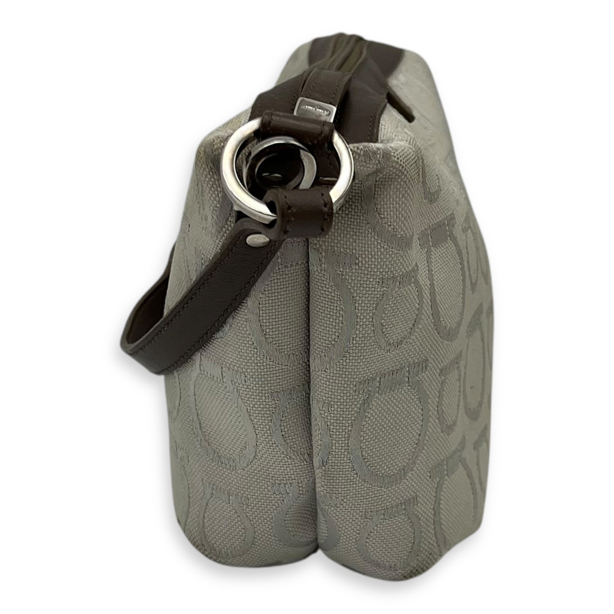 Gancini White Shoulder Bag in Canvas, Silver hardware - Image 4