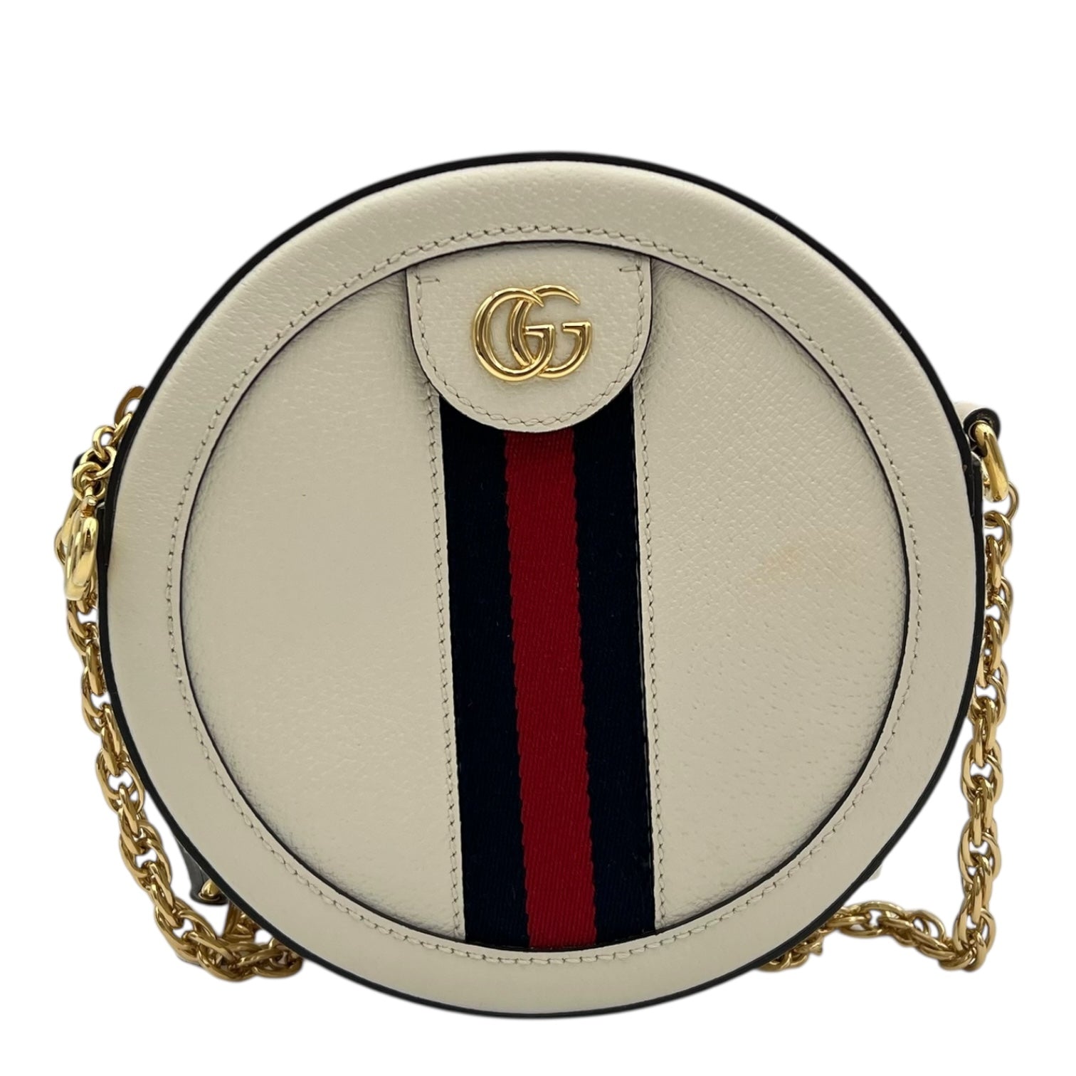 Ophidia Shoulder Bag Round White in Calfskin, Gold hardware