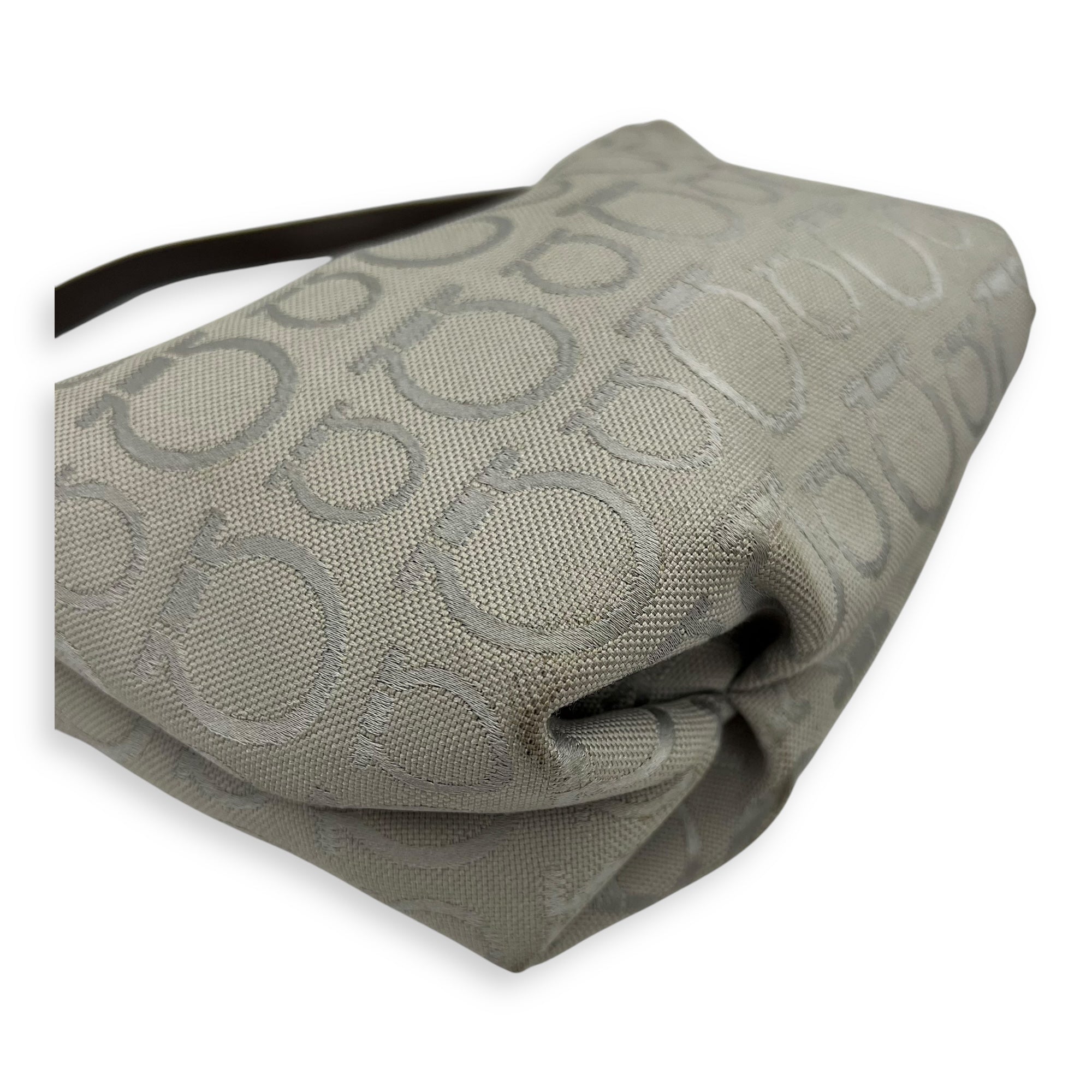 Gancini White Shoulder Bag in Canvas, Silver hardware - Image 8