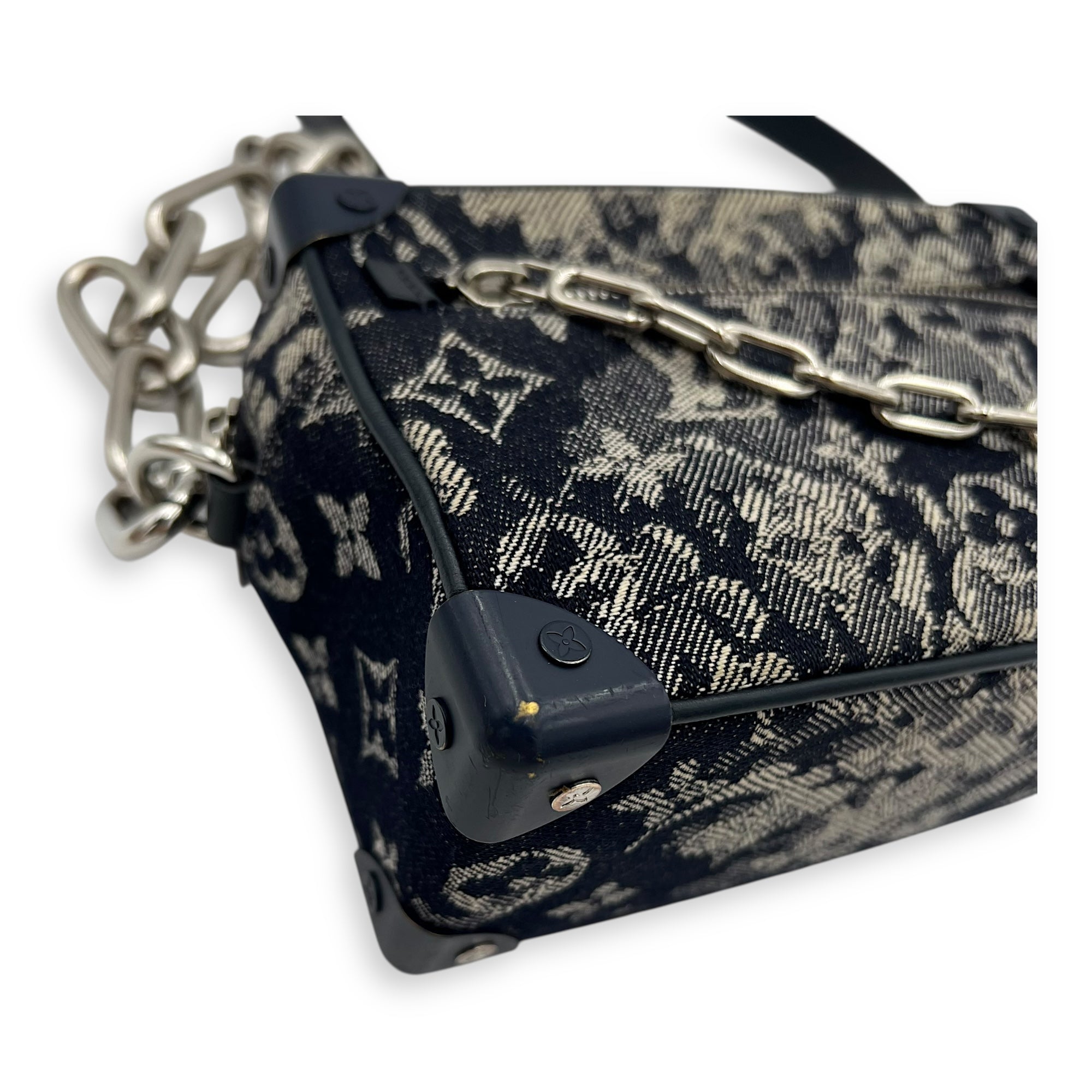 Soft Trunk Shoulder Bag Blue in Denim, Silver hardware - Image 28